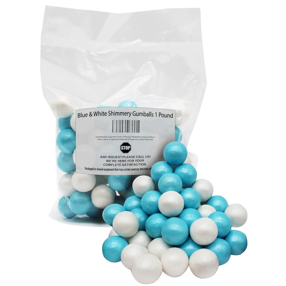 Naturejam Blue & White Shimmery Gumballs 1 Pound Size-1 inch-for Boy Baby Shower or Gender Reveal
