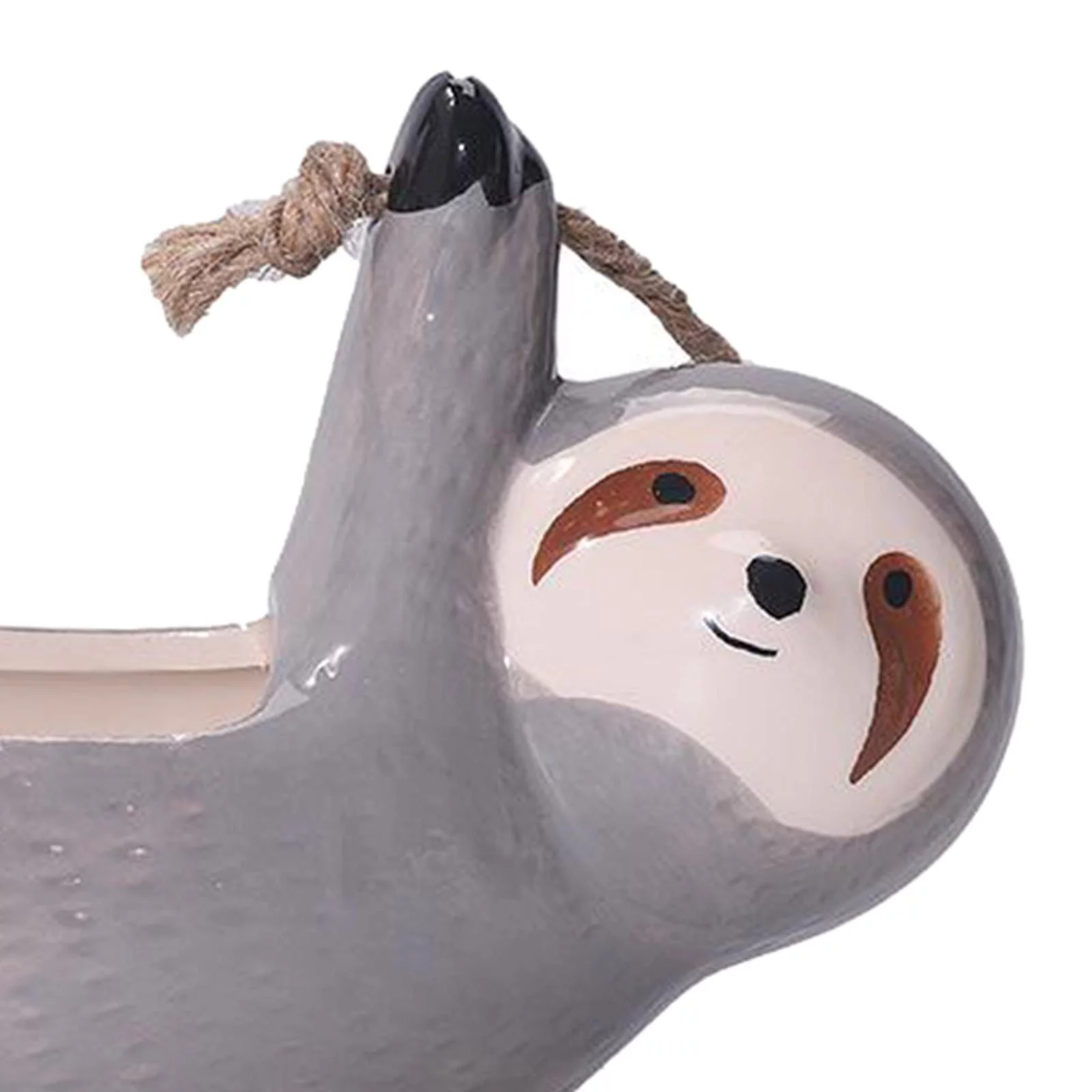 Ceramic Hanging Sloth Planter Gift - Glazed Animal Plant Pot, Succulents, Herbs Gray