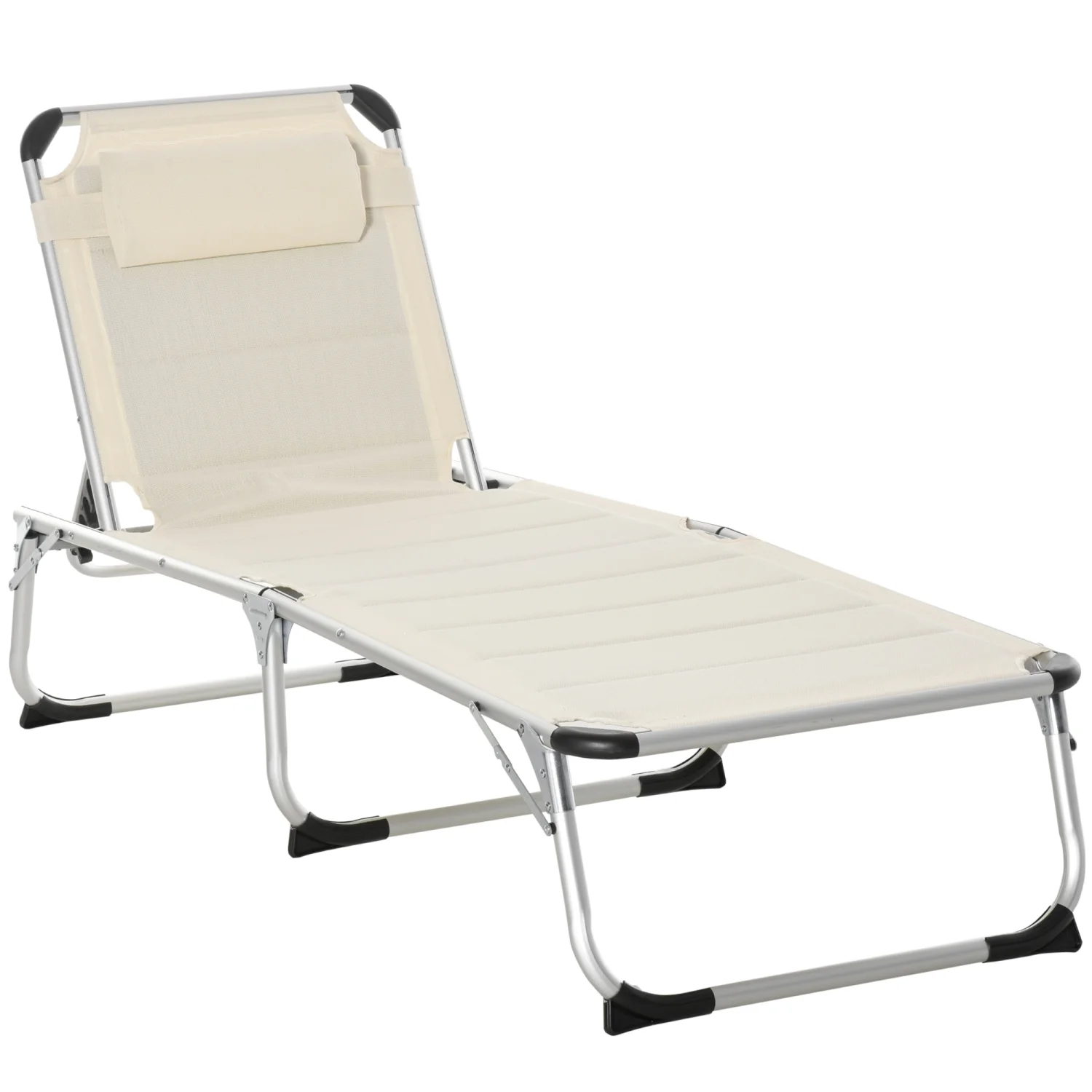 GUIOIHDC Foldable Outdoor Chaise Lounge Chair  5-Level Reclining Camping Tanning Chair with Aluminum Frame  Padding  and Headrest for Beach  Yard  Patio  Pool
