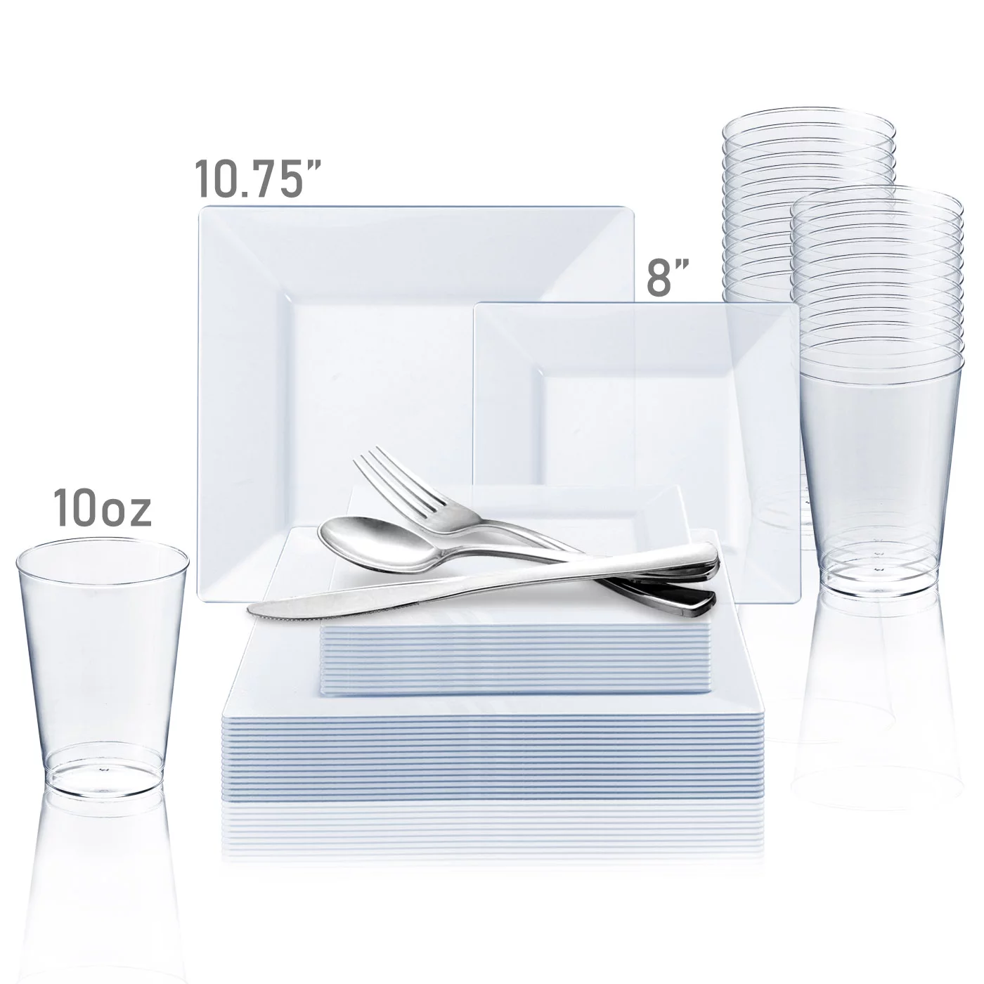 Disposable Plastic Party Dinnerware Set Large Square (60-Person Package)