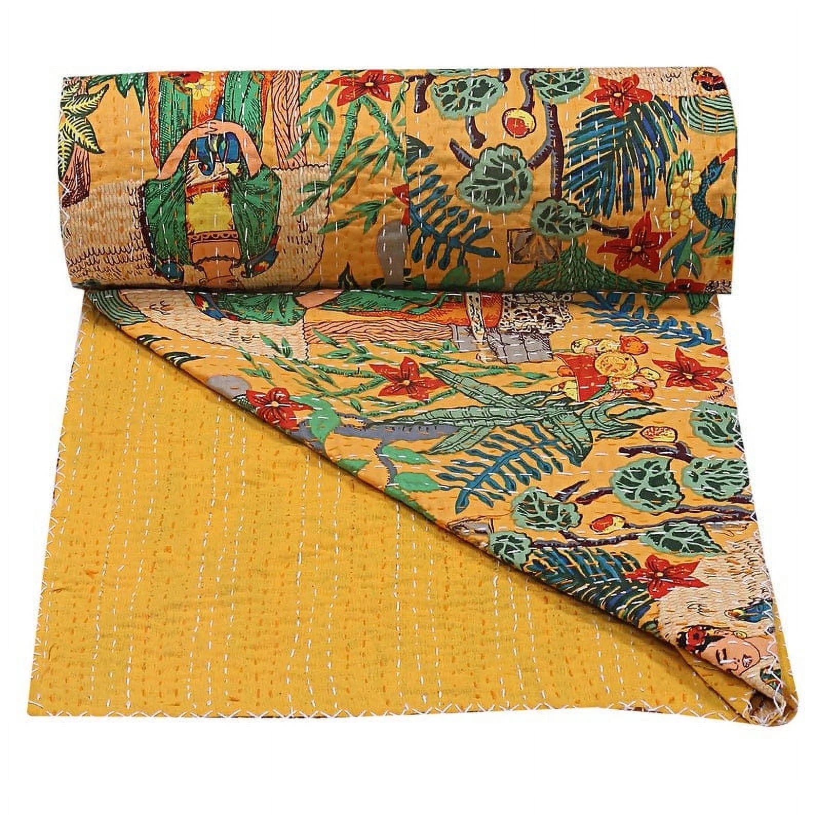 Vintage Kantha Quilt Indian Handmade Cotton Blanket Kantha Bedding Throw Bohemian Bed Cover Kantha Gudari