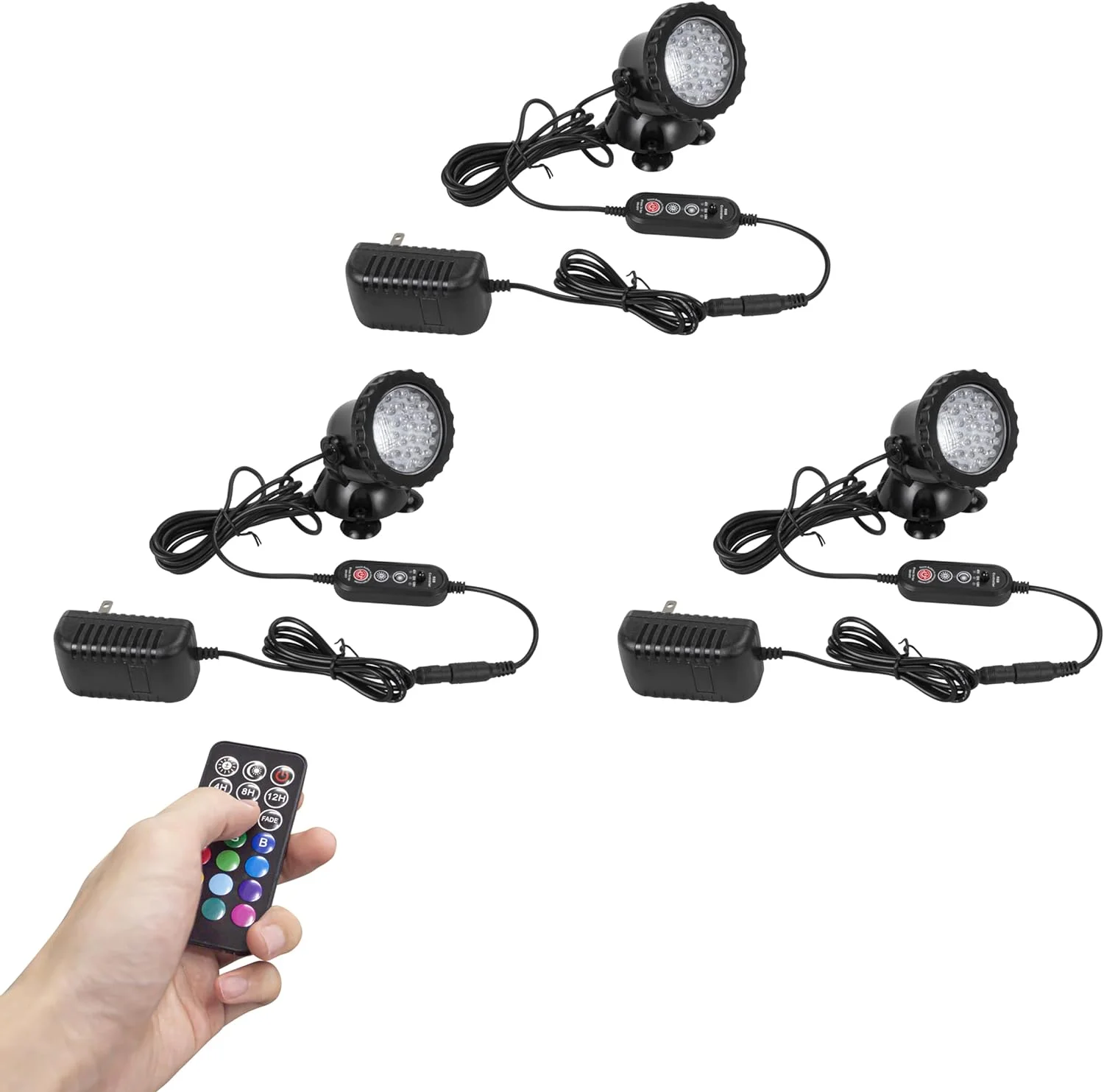 FSLiving Underwater Pond Lights, ​LED Color Changing Fountain Lights, Submersible RGB Aquarium Light, Fish Tank Light with Timer, IP68 Waterproof Garden Lights,Multi-Color with Remote 3 Packs