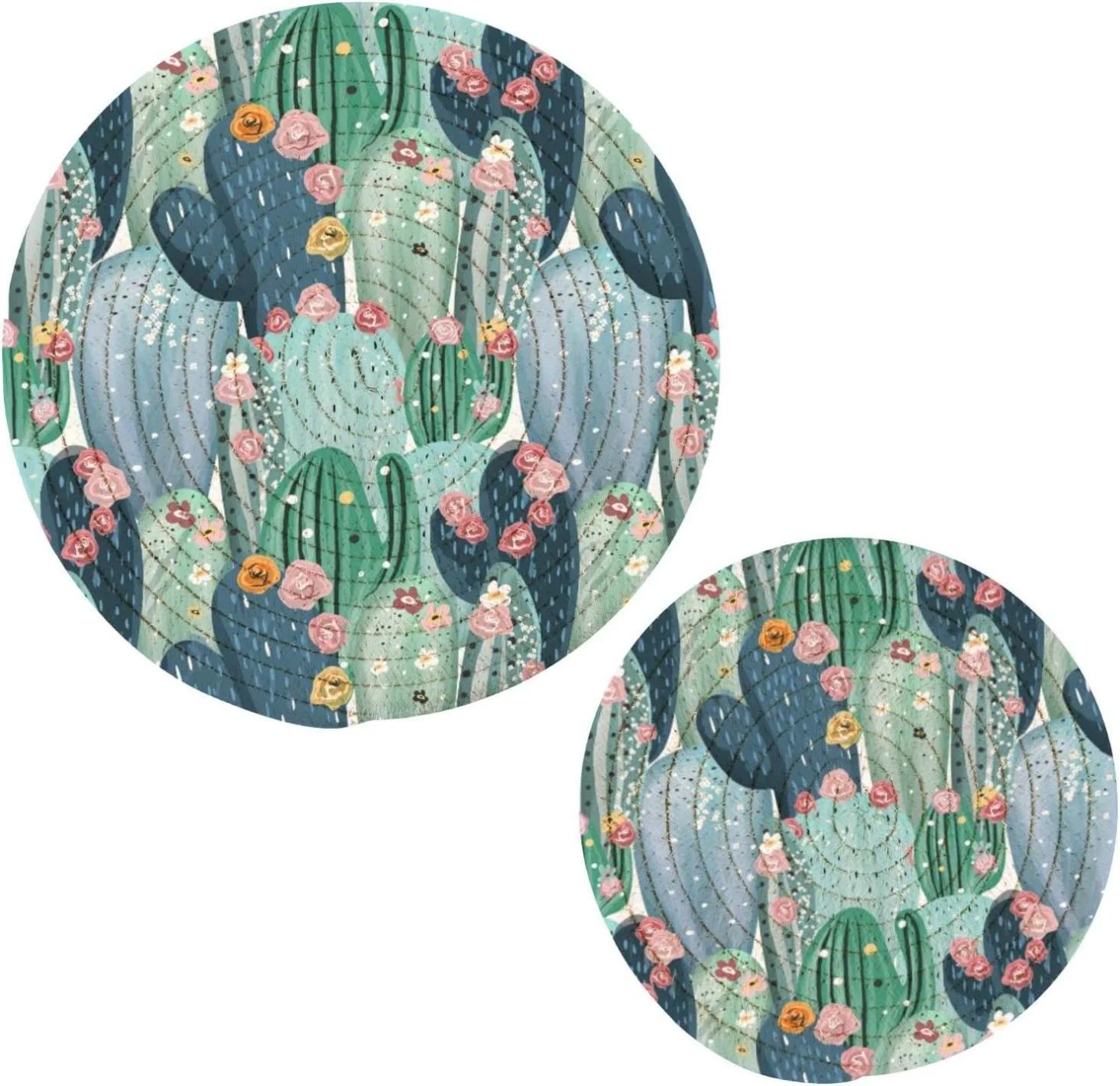 Vintage Cactus Succulents Potholders Set Trivets Set 2 PCS, Summer Flowers Cute Pot Holders for Kitchen, 100% Cotton Woven Hot Pads Trivets Set for Kitchen Heat Resistant, 7.09