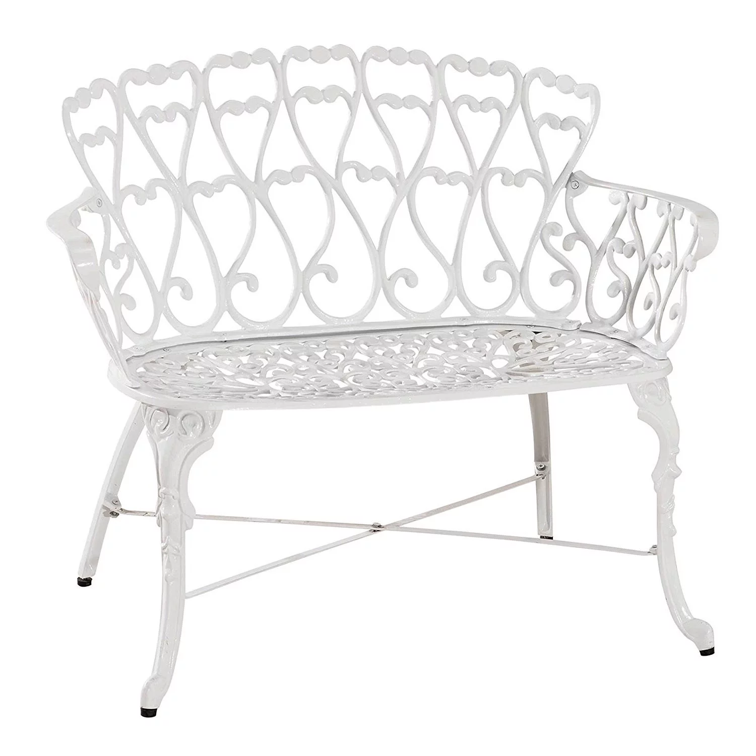 Westcharm Antique Victorian Cast Aluminum Patio Dining Loveseat / Park Bench - White Heart