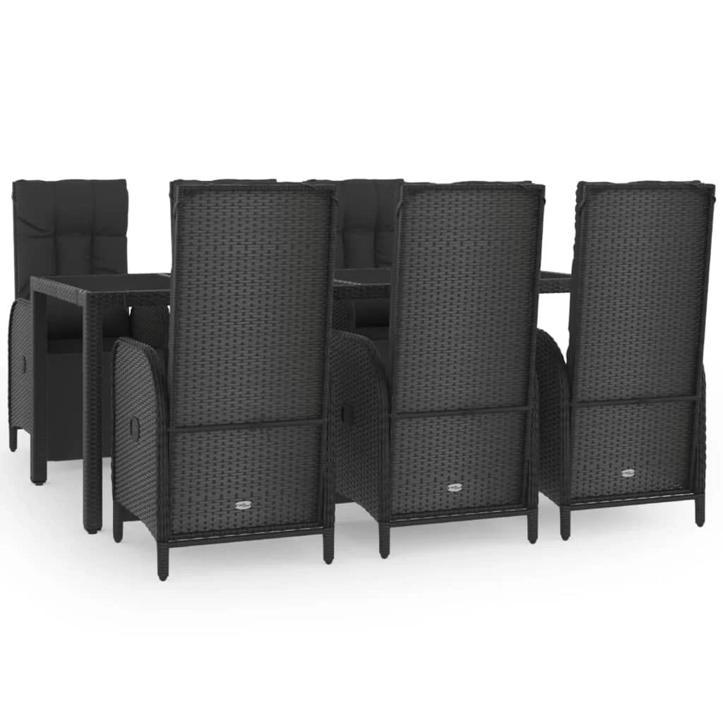 moobody 7 Piece Patio Dining Set with Cushions Black Poly Rattan