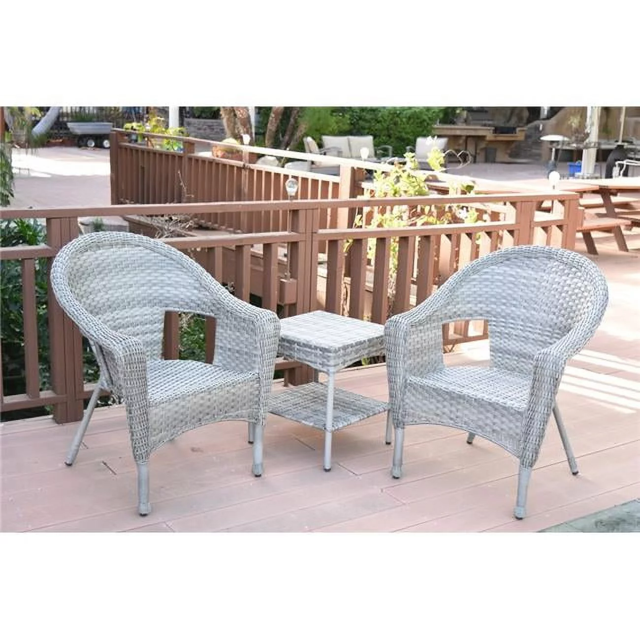Jeco W00402G-2-CES Grey Resin Wicker Clark Single Chair without Cushion & End Table - Set of 3