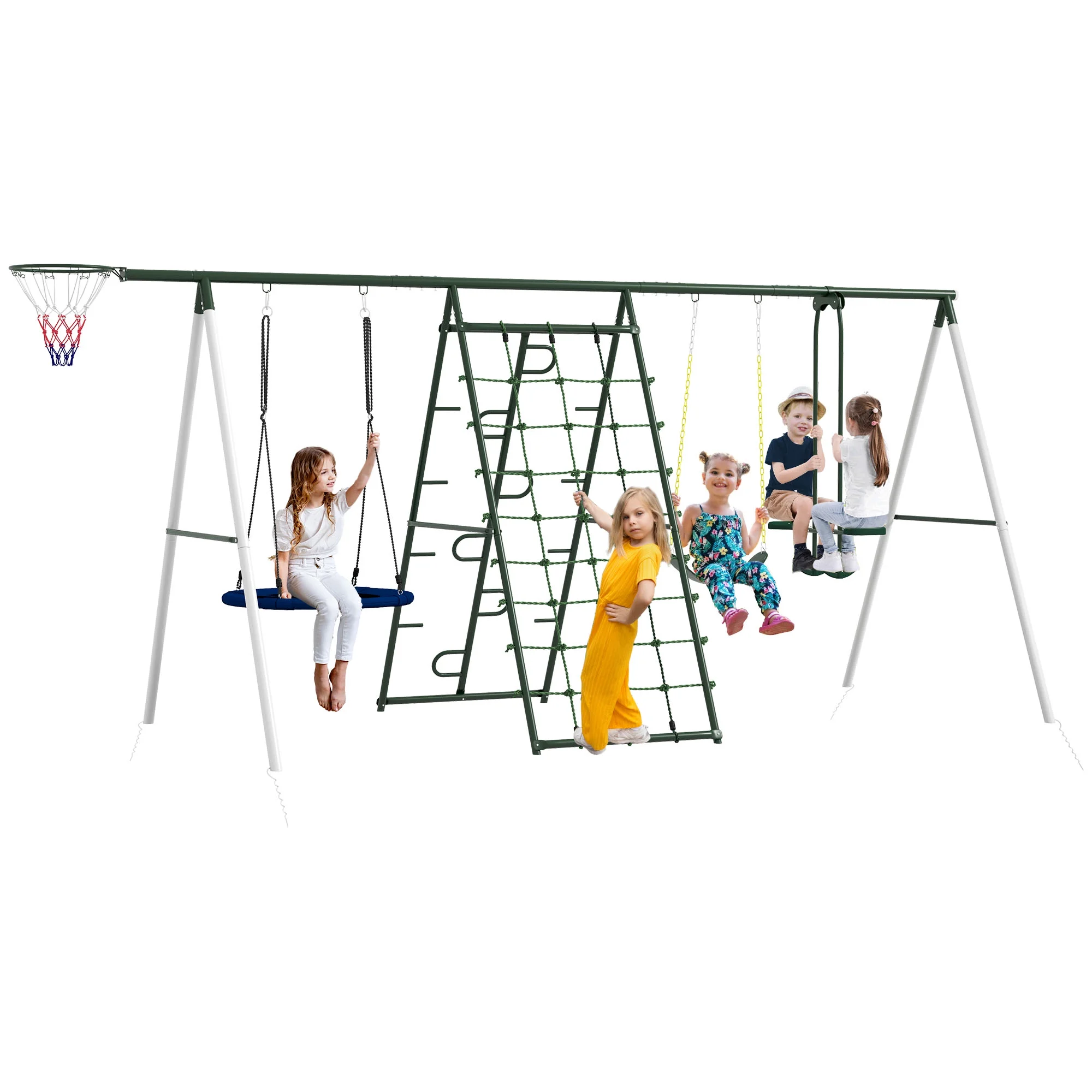 Outsunny Metal Swing Set for Backyard Holds up to 528 lbs. for Ages 3-8