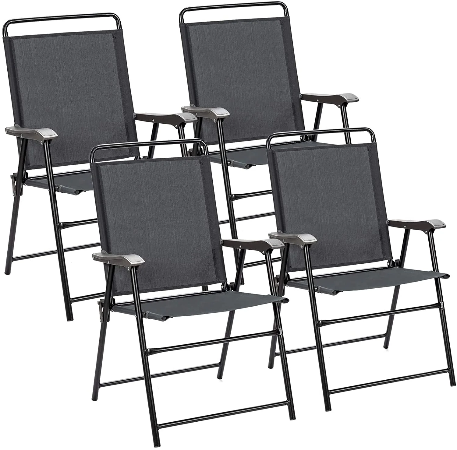 Elegant Set of 4 Elegant Elegant Chairs, Outdoor Elegant Dining Chairs, Portable Sling Back Chairs for Front Porch, Beach, Garden, Backyard, Lawn, No Assembly, Grey