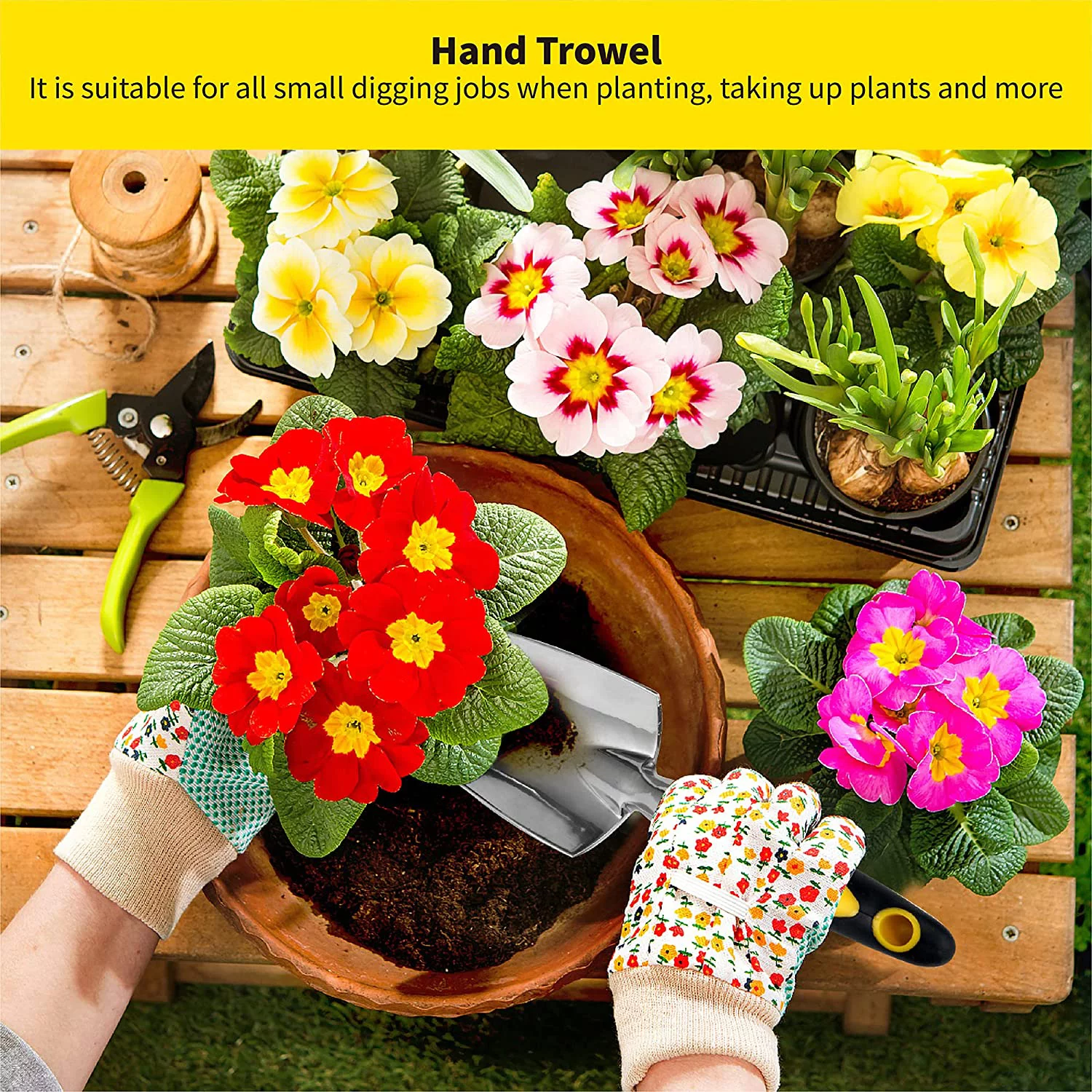 Sinoer Garden Shovel Trowel & Hand Shovel Soft Rubberized Non-Slip Handle, use for Transplanting, Weeding, Moving and Smoothing Digging & Planting