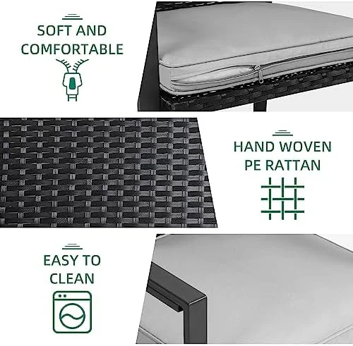 xrboomlife 3 Pieces Patio Set Outdoor Wicker Patio  Sets Modern  Molded Rattan Chair Conversation Sets with Coffee Table for Backyard and Bistro (Dark Grey)