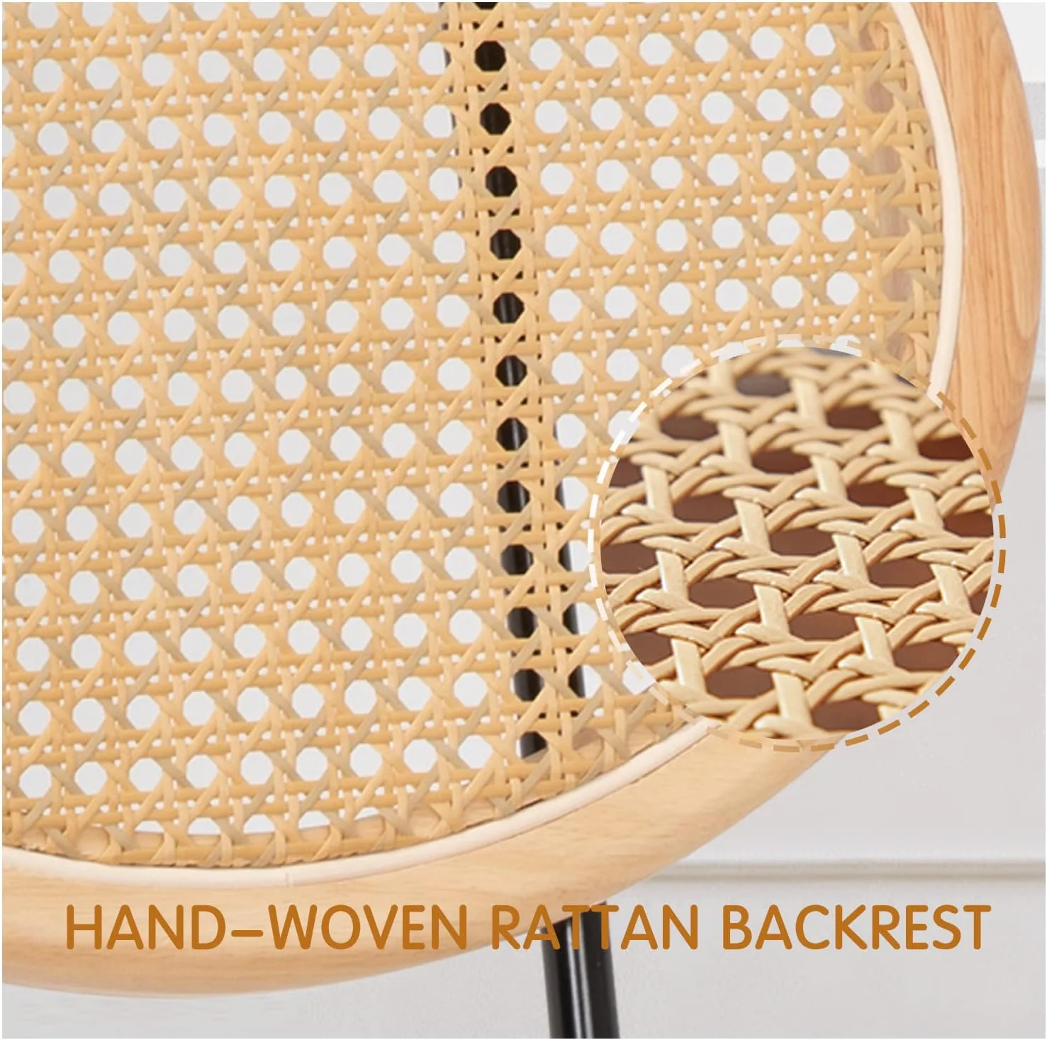 FDIGLUL Rattan Dining Chair Indoor Kitchen Dining Chairs  Mid-Century Modern Dining Chairs with Metal Leg&Rattan Backrest Armless Mesh Back Cane Chairs for Dining Room