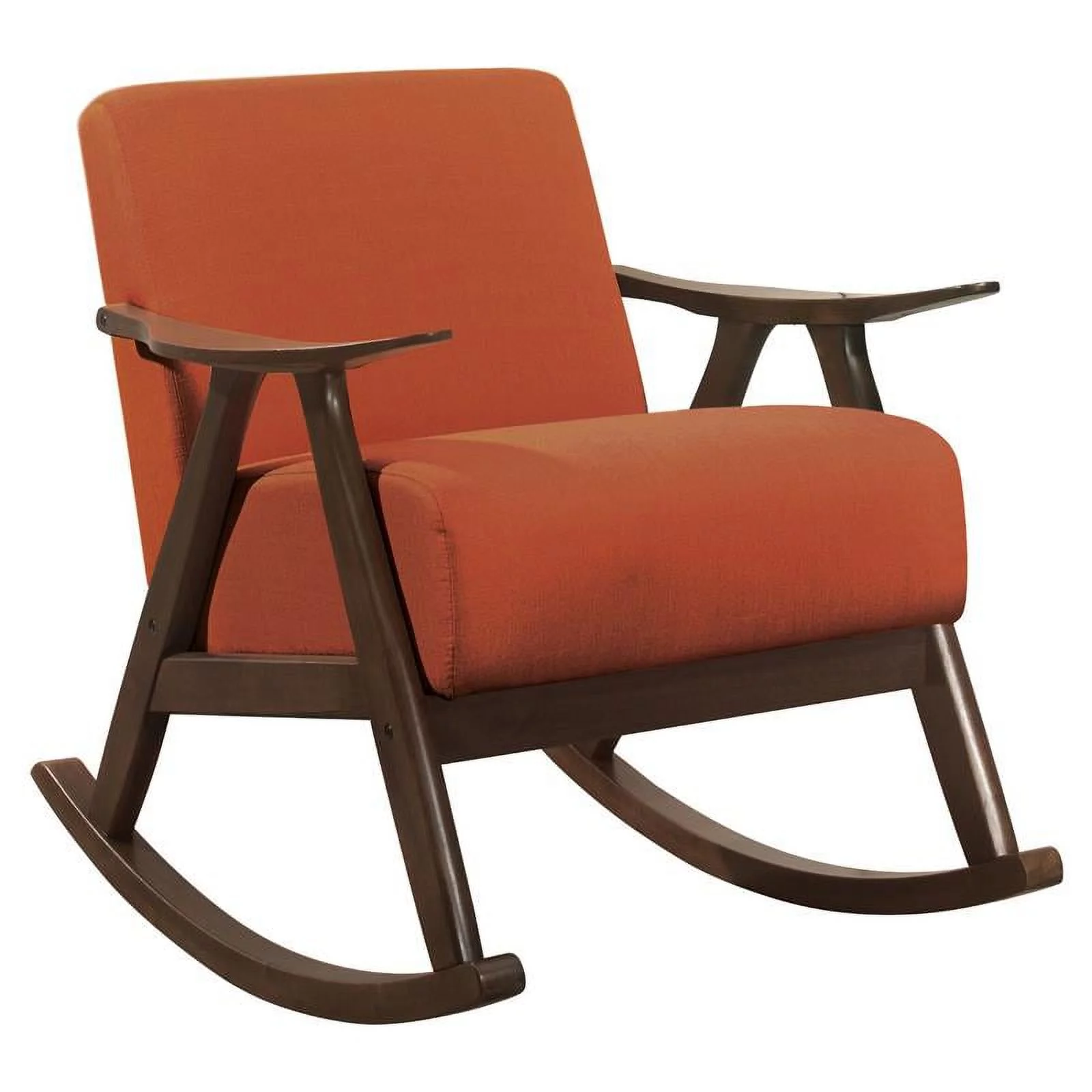 Lexicon Waithe Mid-Century Textured Fabric Rocking Chair in Dark Walnut/Orange