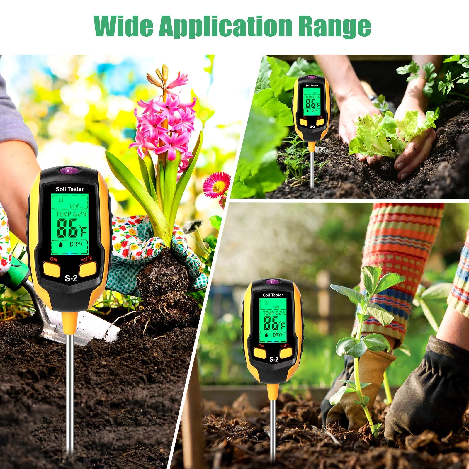 LCD Digital PH Soil Tester Water Moisture Temperature Sunlight Test Meter Plant