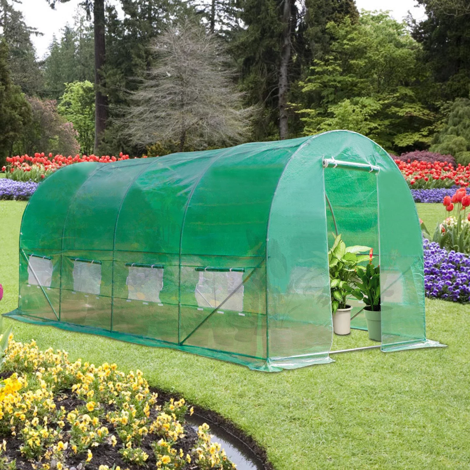 UBesGoo 20' x10' x7'  Walk-In Tunnel Greenhouse w/ Roll up Backyard Green