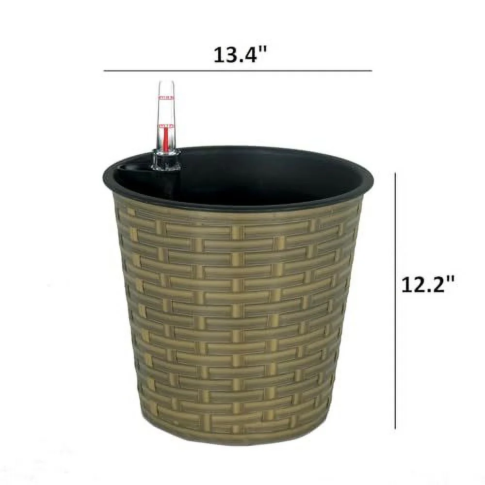 LEIYEHOOM 13 in.Gray Wicker Self-watering Planter