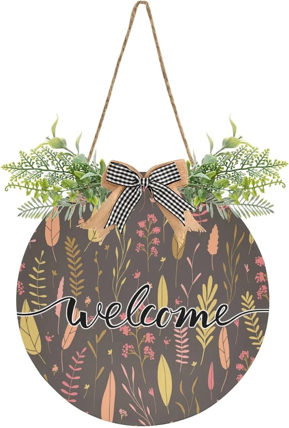 Plant Welcome Sign Farmhouse Front Porch Door Hanging Welcome Wreath for Holiday Wall Home 12 X 12 in Home Decor