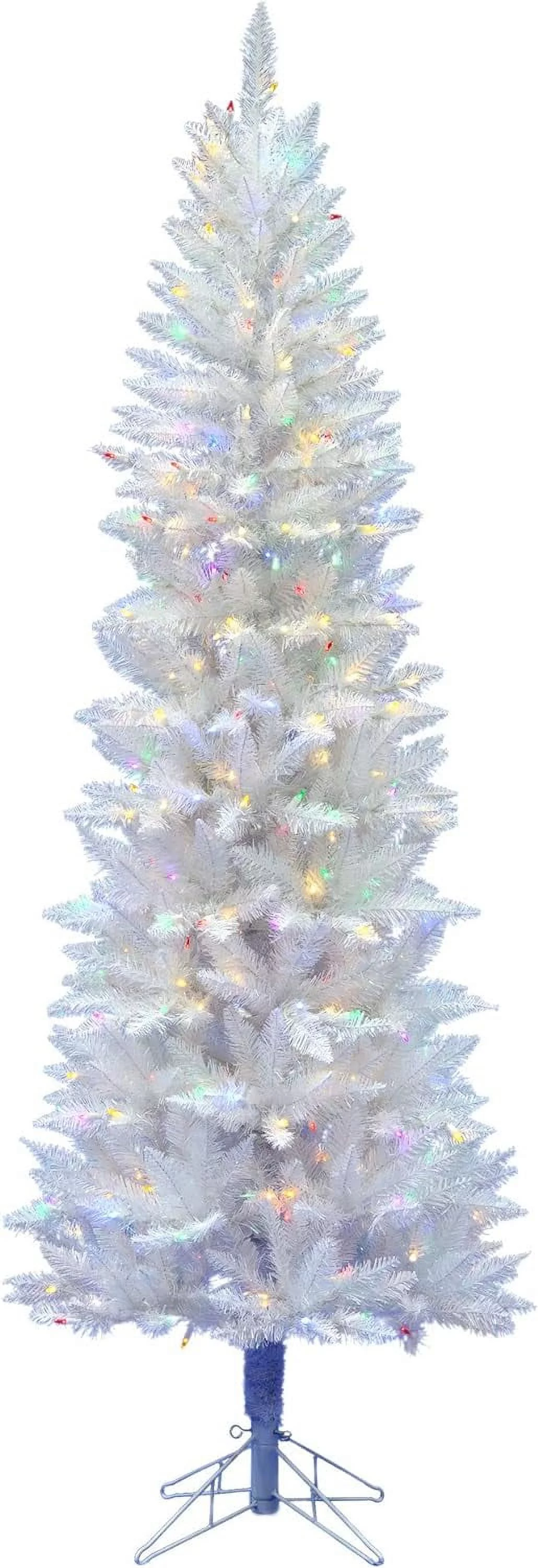 HYUN 6' Sparkle White Spruce Pencil Artificial Christmas Tree, Multi-Colored LED Lights - Faux Spruce Christmas Tree - Seasonal Indoor Home Decor