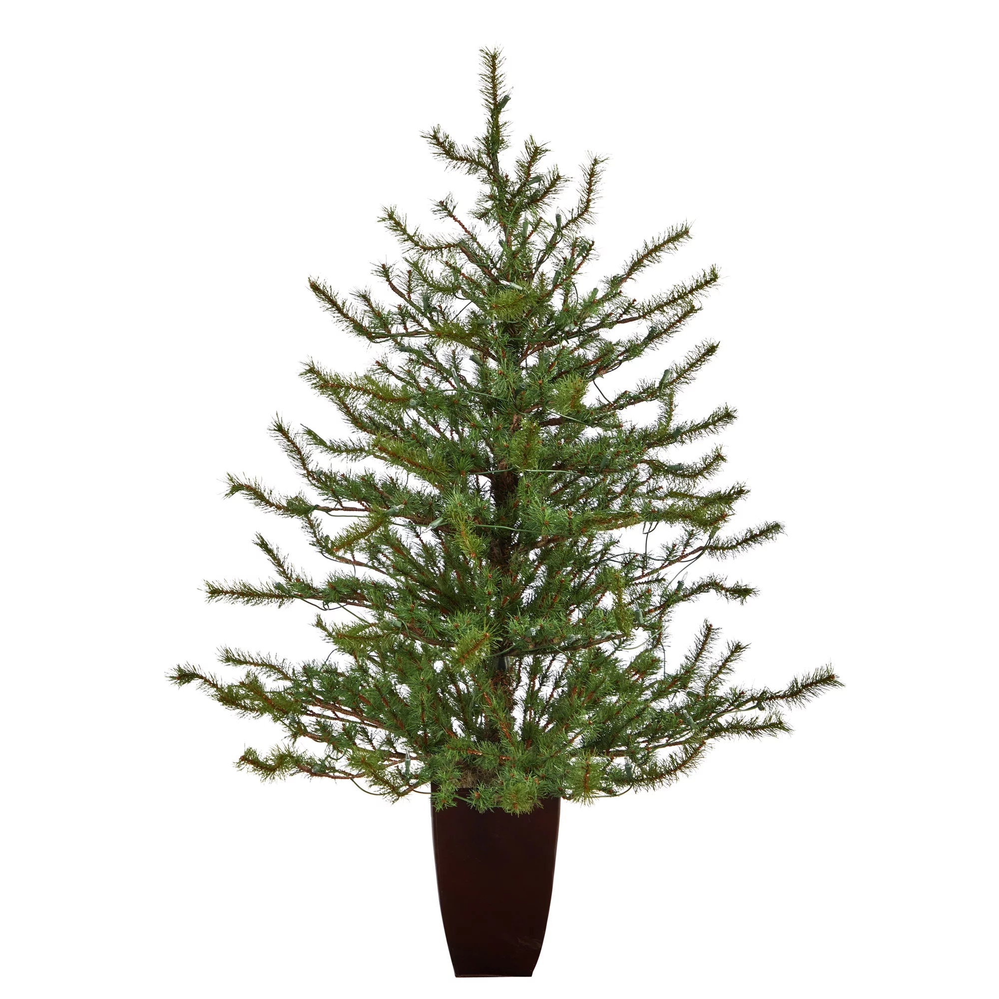 52in. Vancouver Mountain Pine Artificial Christmas Tree with 100 Clear Lights and 374 Bendable Branches in Bronze Metal Planter