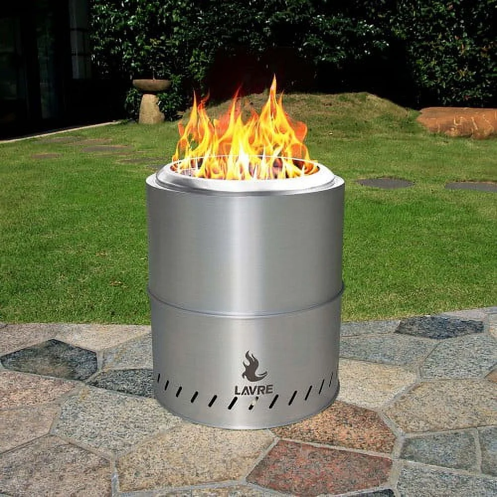 CJC 15 inch Smokeless Fire Pit Outdoor Wood Burning Portable Fire Pit Stainless Steel