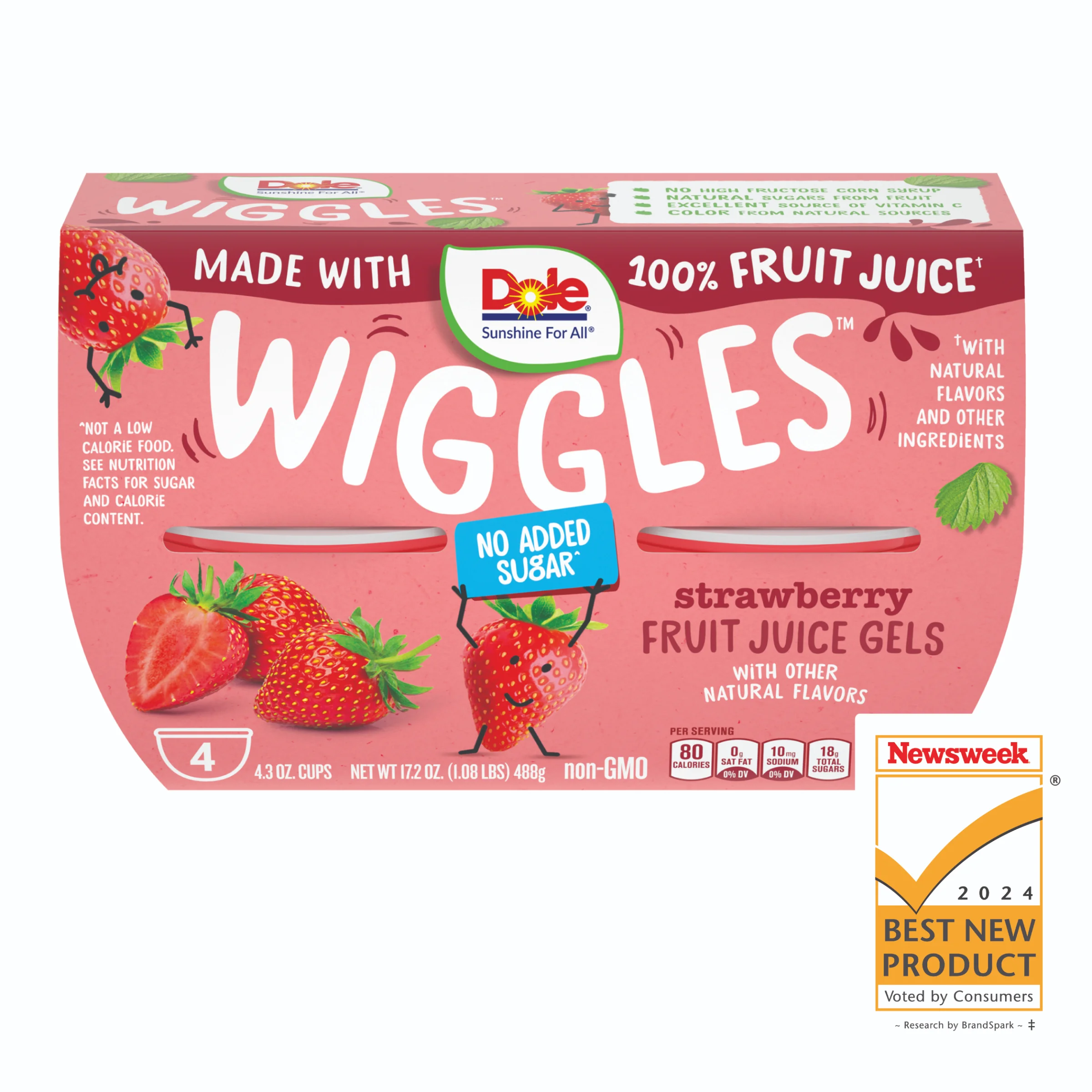 Dole Wiggles Strawberry Fruit Juice Gels, 4.3 oz (4 Cups)