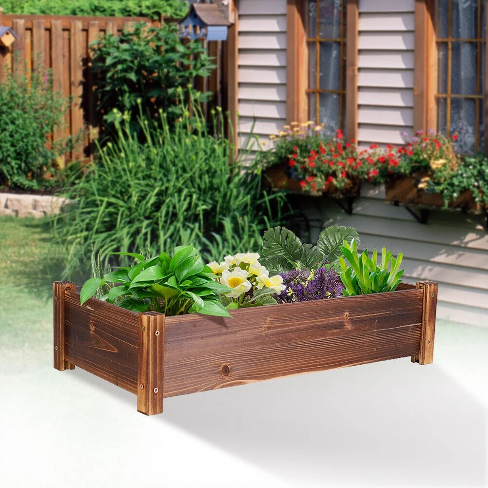 Raised Garden Bed Wood Planter Box Outdoor Planting Bed fr Vegetable Flower Herb