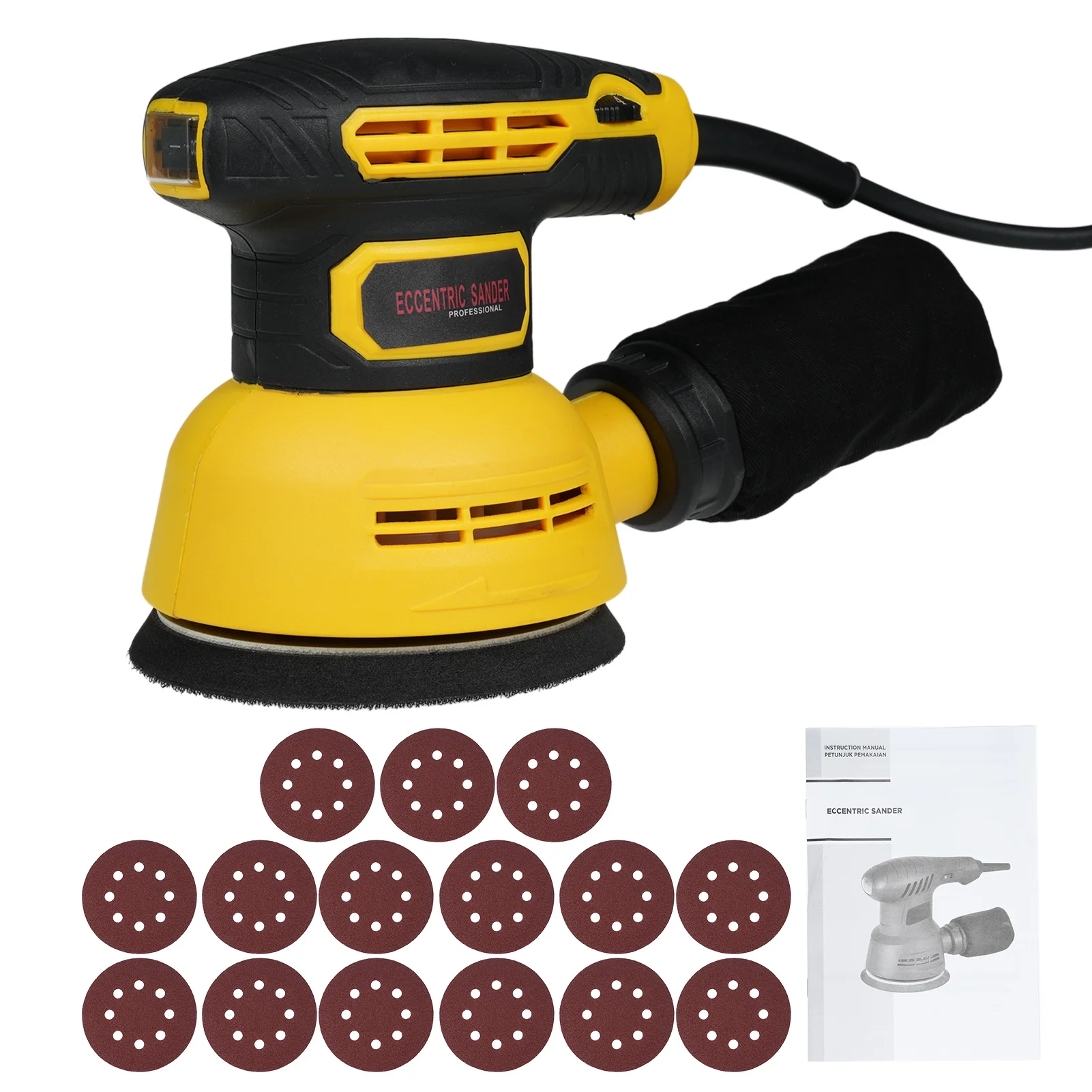 moobody 5 Inch Random Orbital Sander with Dust Collection System, 15Pcs Sandpapers Included, High Performance Woodworking Tool