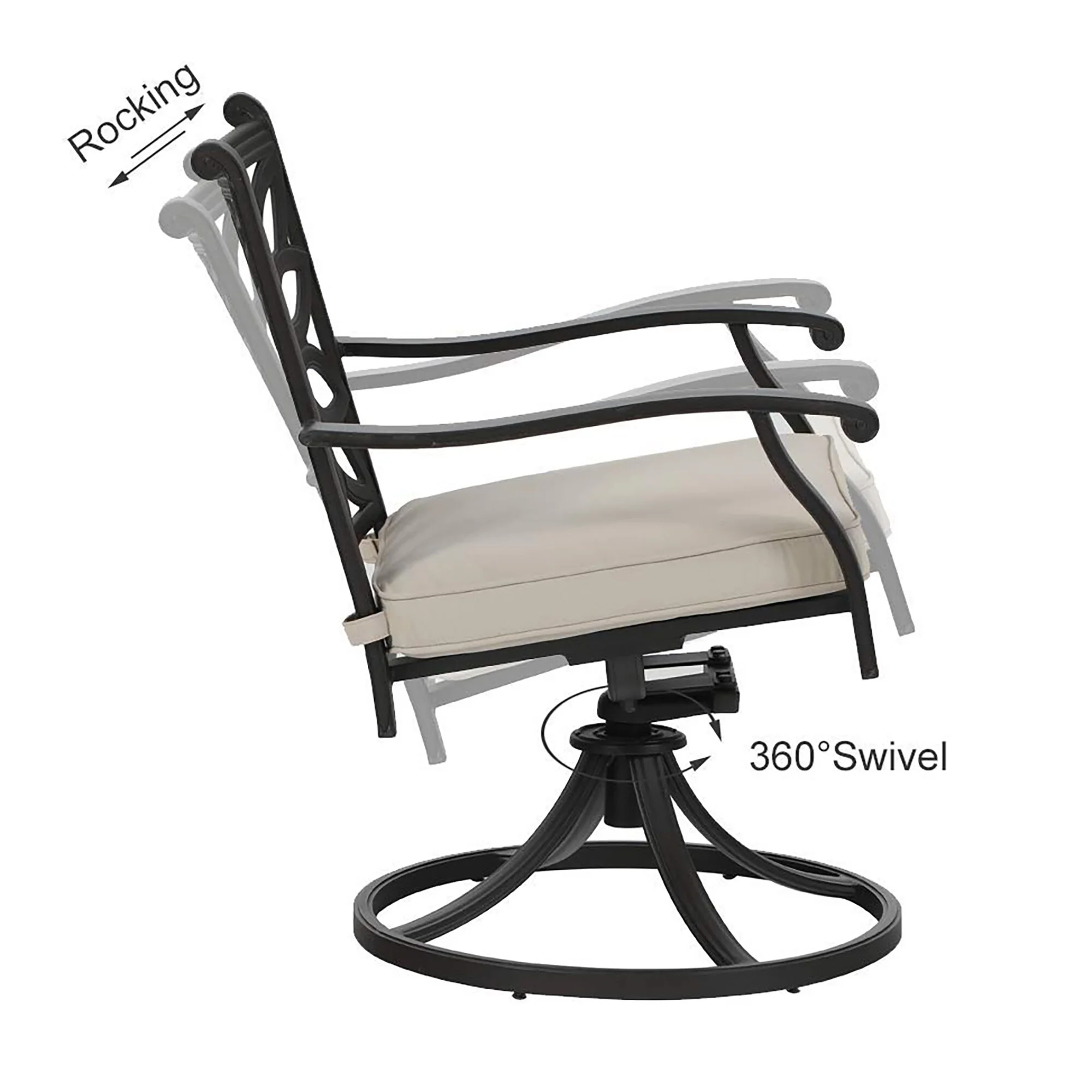 7-Piece Cast Aluminum Patio Dining Set with Rectangle Dining Table & 6 Cast Aluminum Patio Chairs Swivel Chairs