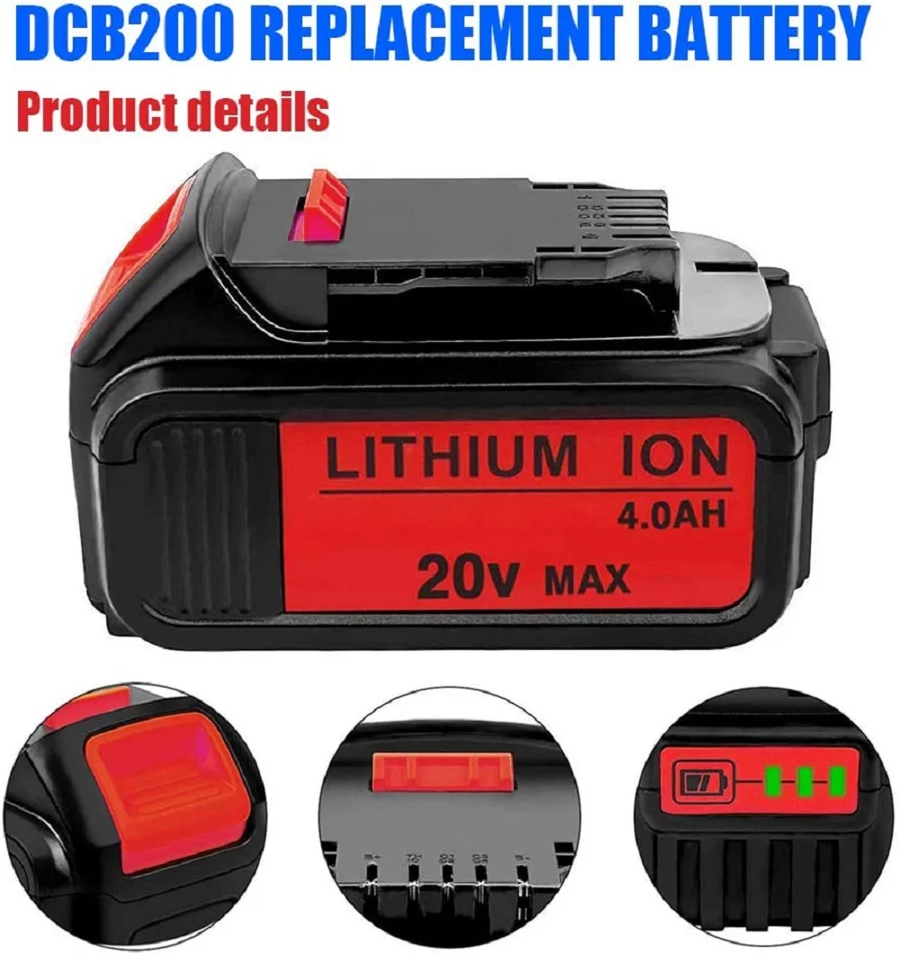 DCB200 4.0Ah Dewalt Replacement Battery Compatible with 20V Max DCB206 DCB205-2 DCB200