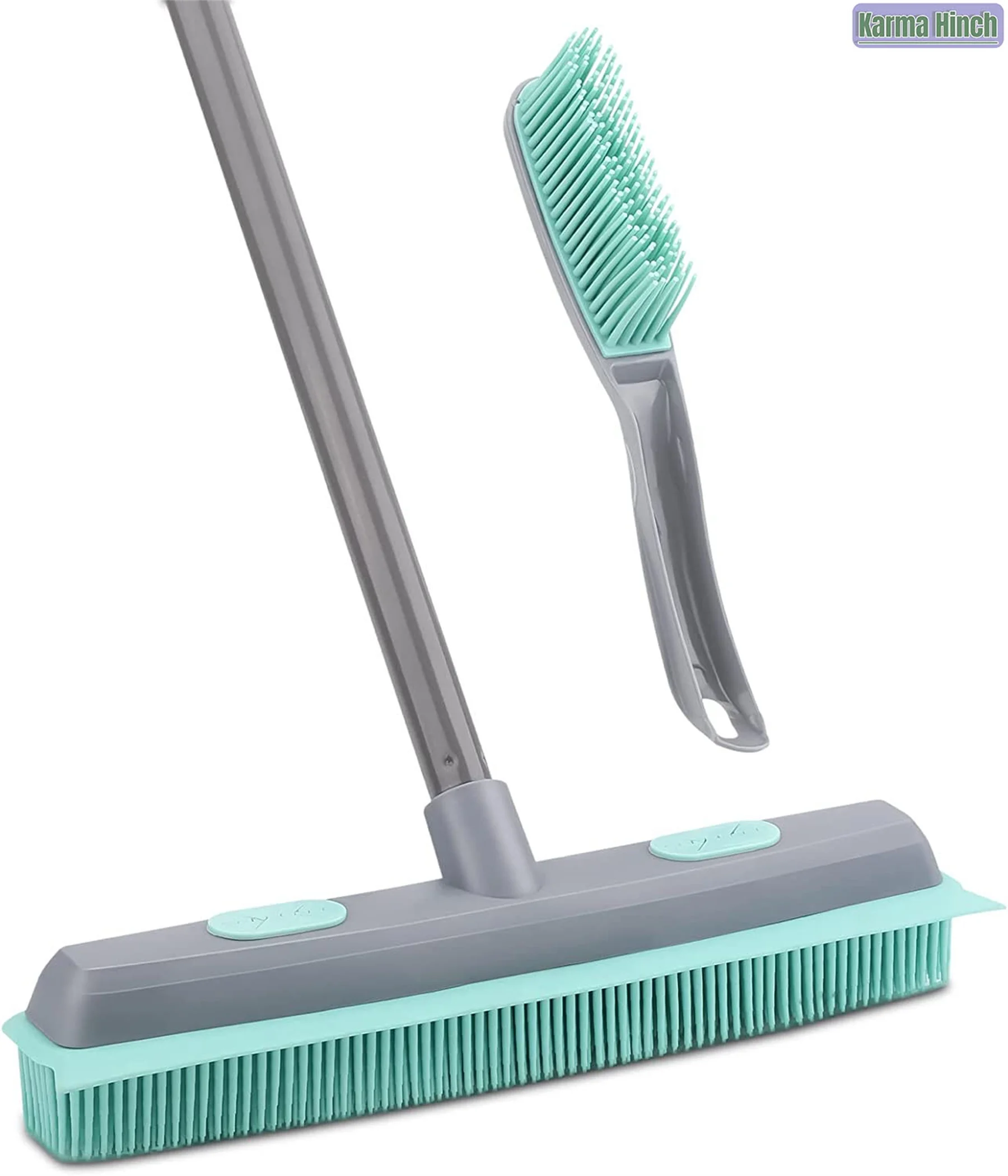 Rubber Broom Carpet Rake for Pet Hair, Fur Remover Broom with Squeegee, Portable Detailing Lint Remover Brush, Pet Hair Removal Brush for Fluff Carpet, Hardwood Floor, Tile, Window
