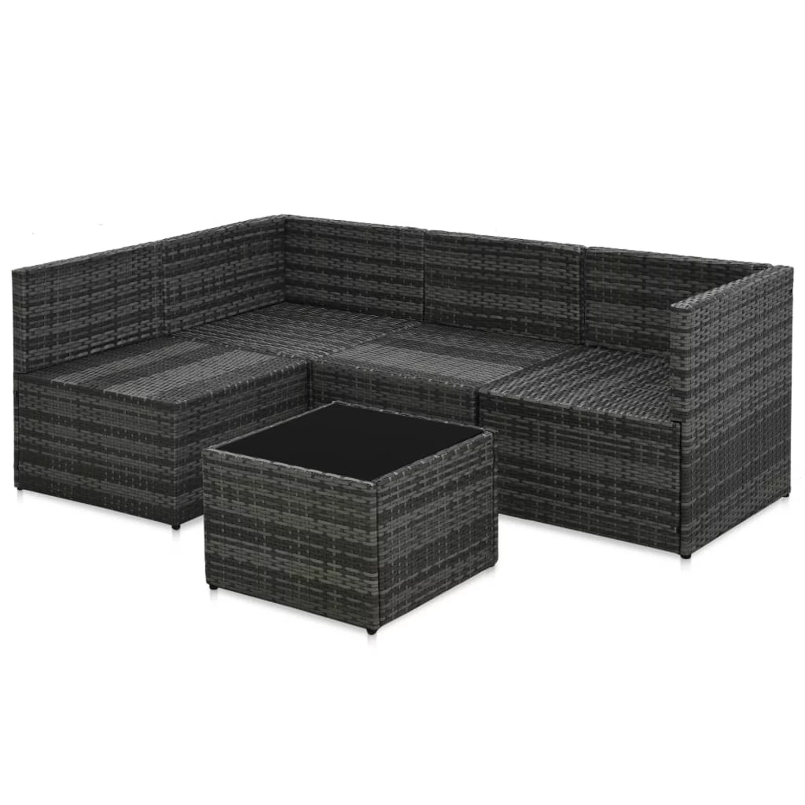 Dcenta 5 Piece  Conversation Set Cushioned Sectional Sofa with Glass  Table Patio  Set Gray Poly Rattan Garden, Patio, Pool, Backyard, Balcony, Lawn Furniture