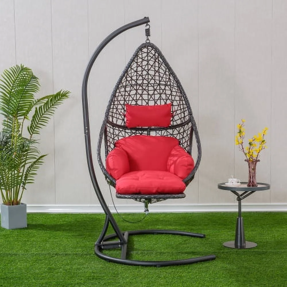 Buumin Patio PE Rattan Swing Chair With Stand and Leg Rest for Balcony, Courtyard