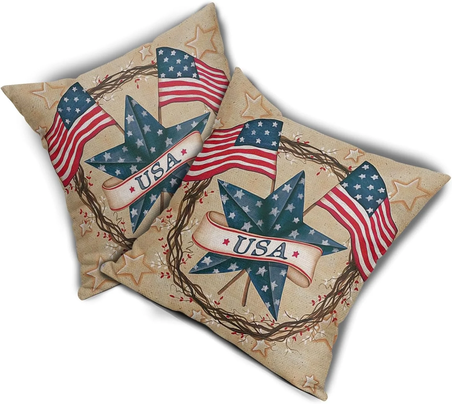 American Flag Throw Pillow Covers Fourth of July Independence Day Patriotic Star Outdoor Pillowcase Red White and Blue Pillow Case for Bed Sofa Home Car Decor