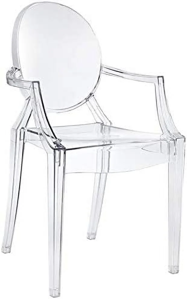 HBROLJF 18.5" Modern Sturdy Polycarbonate Plastic Stackable Dining Arm Chair for Indoor/Outdoor Use in Clear Finish
