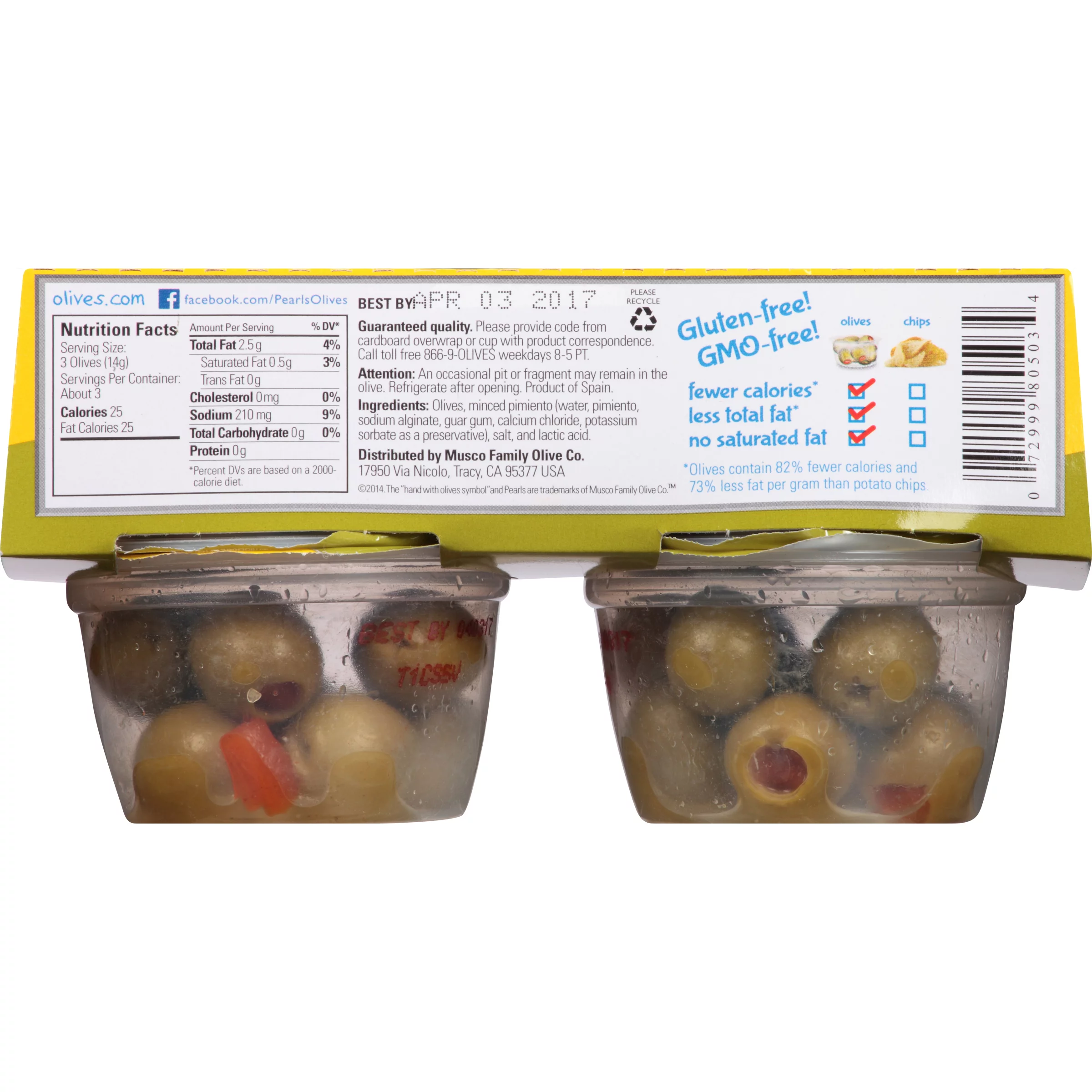 Pearls Olives To Go! Pimiento Stuffed Spanish Green Olives , 6 Packages of (4) 1.6 Ounce Servings