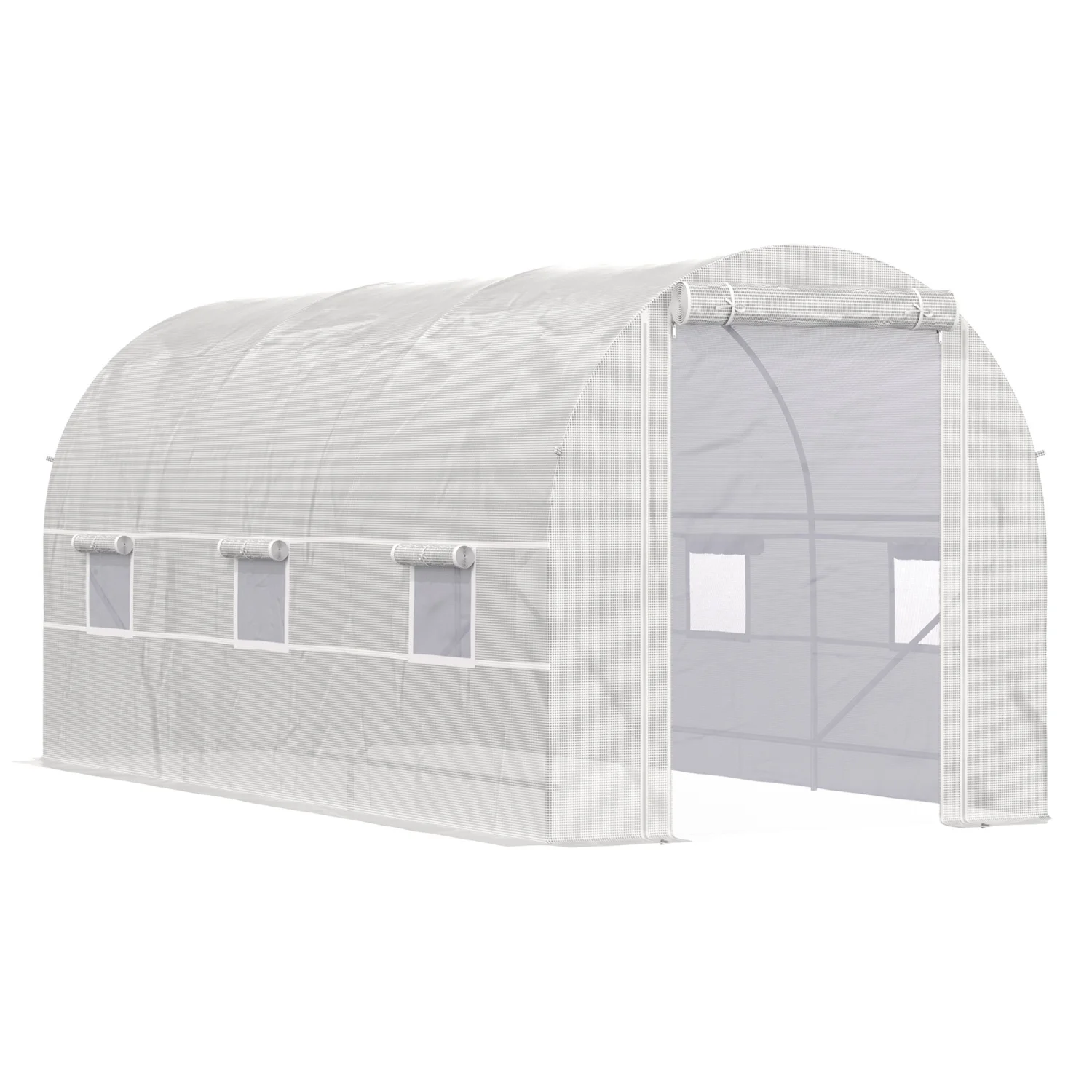 LEIYEHOOM 15‘ x 7‘ x 7‘ Walk-In Tunnel Greenhouse  Large Garden Hot House Kit with 6 Roll-up Windows & Roll Up Door  Steel Frame