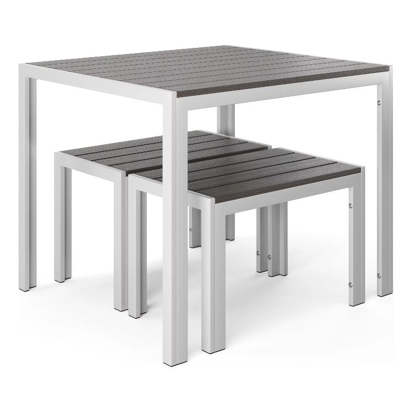 Flats & Castles Luca 3-Piece Modern Aluminum Outdoor Bistro Set in Silver