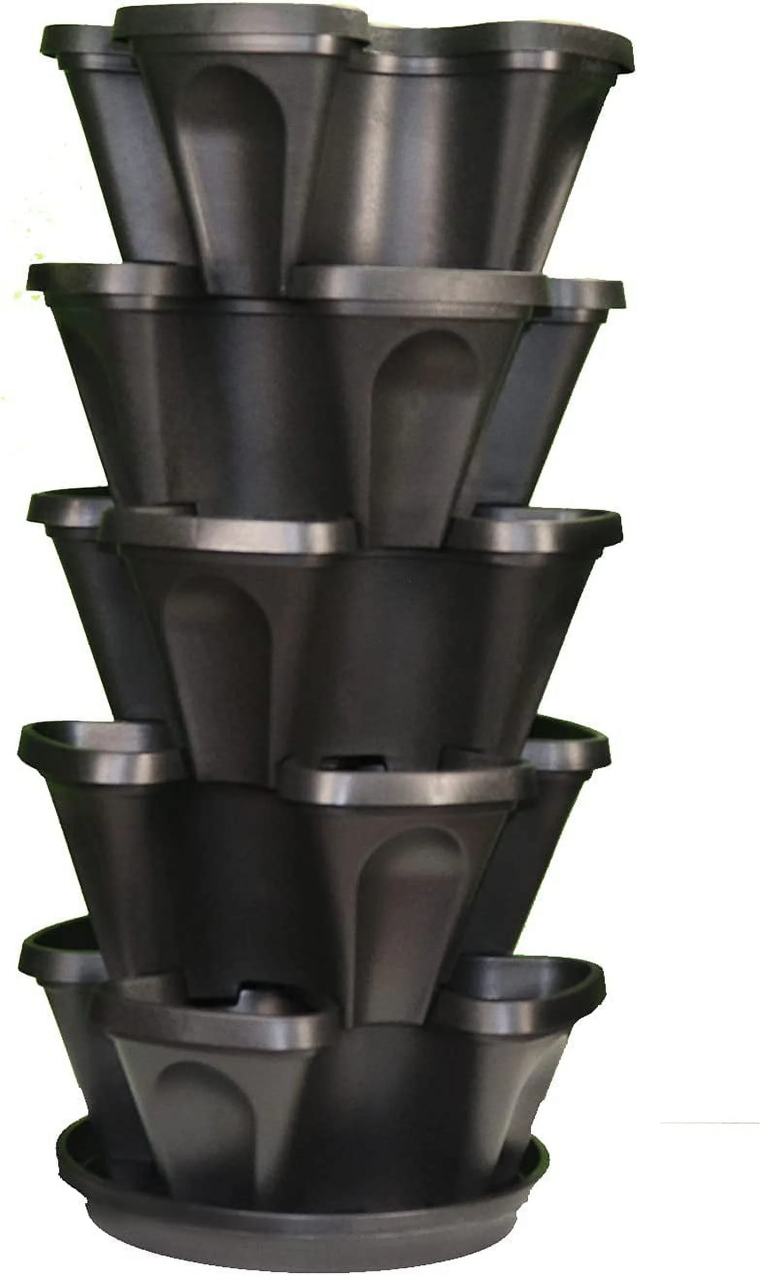 13 inch Strawberry and Herb Garden Planter - Stackable Gardening Pots with 10 Inch Saucer (Black)