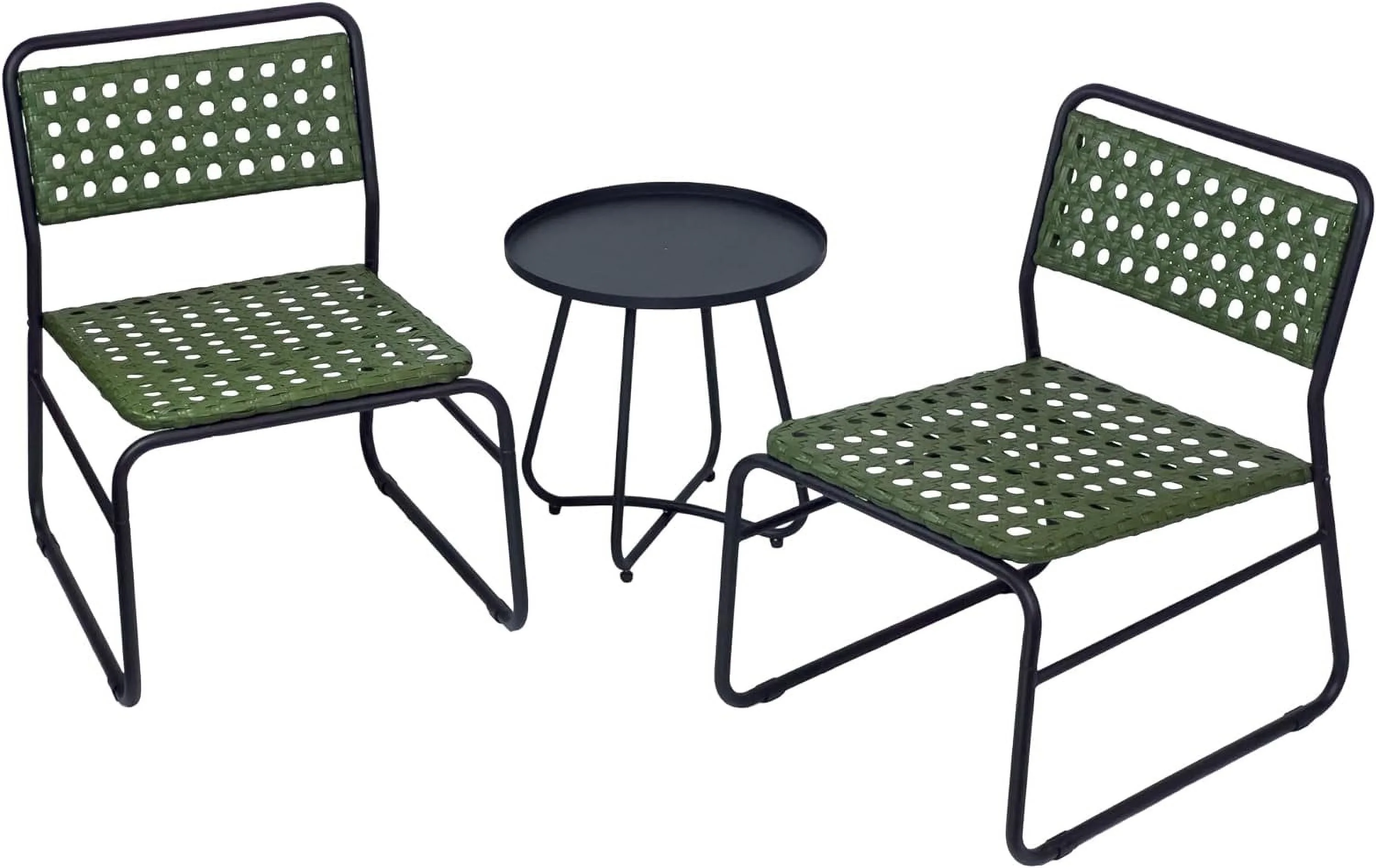 Olive 3-Piece Patio Bistro Table And Chairs Set Of 2, Outdoor Wicker Chairs Set With Cast Aluminum Frame, Green