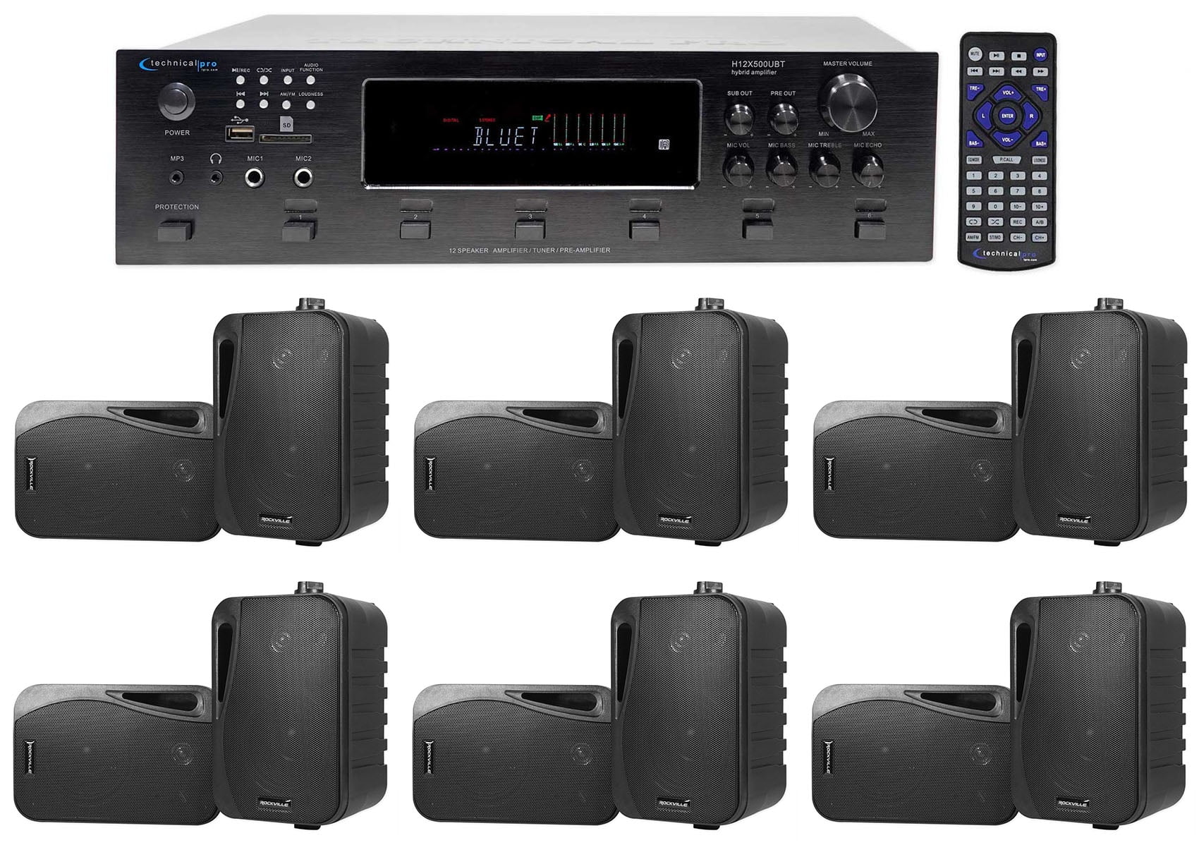 Technical Pro 6000w (6) Zone, Home Theater Bluetooth Receiver +(12) 4
