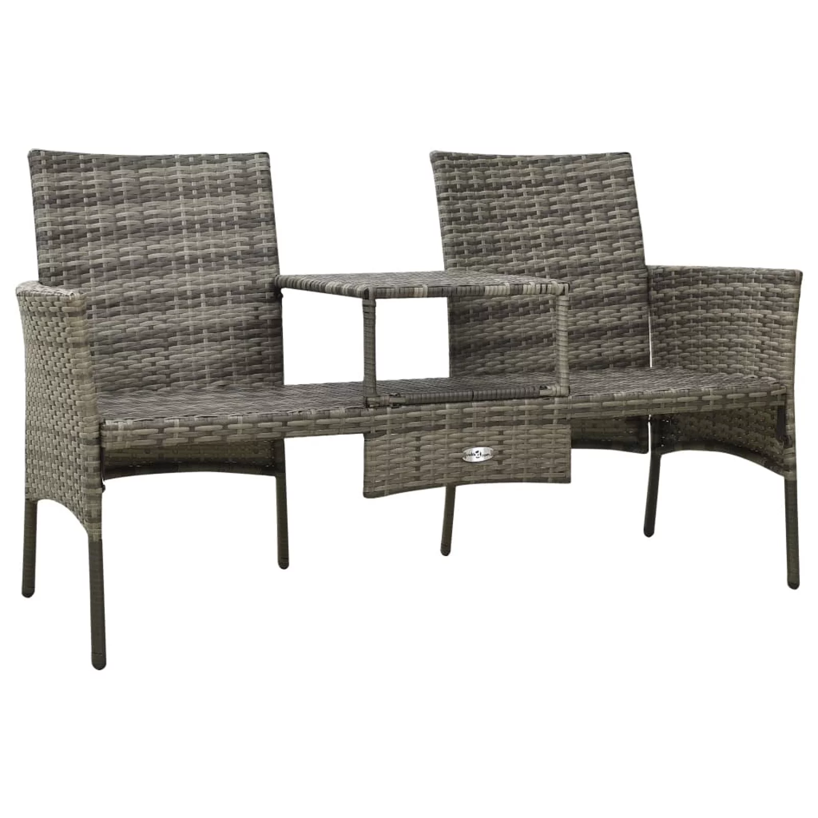 Carevas 2-Seater Patio Sofa with Tea Table & Stools Poly Rattan Gray