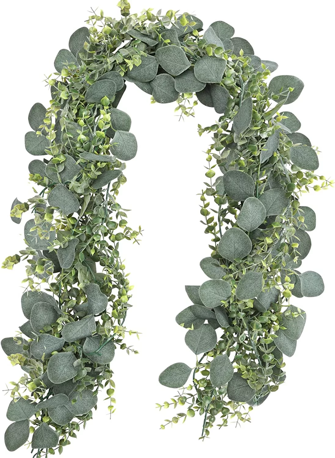 Namzi -a 2 Pack 5.5ft Artificial Eucalyptus Garland Spring Fake Silver Dollar Greenery Vines for Wedding Home Party Mantle Wall Decor