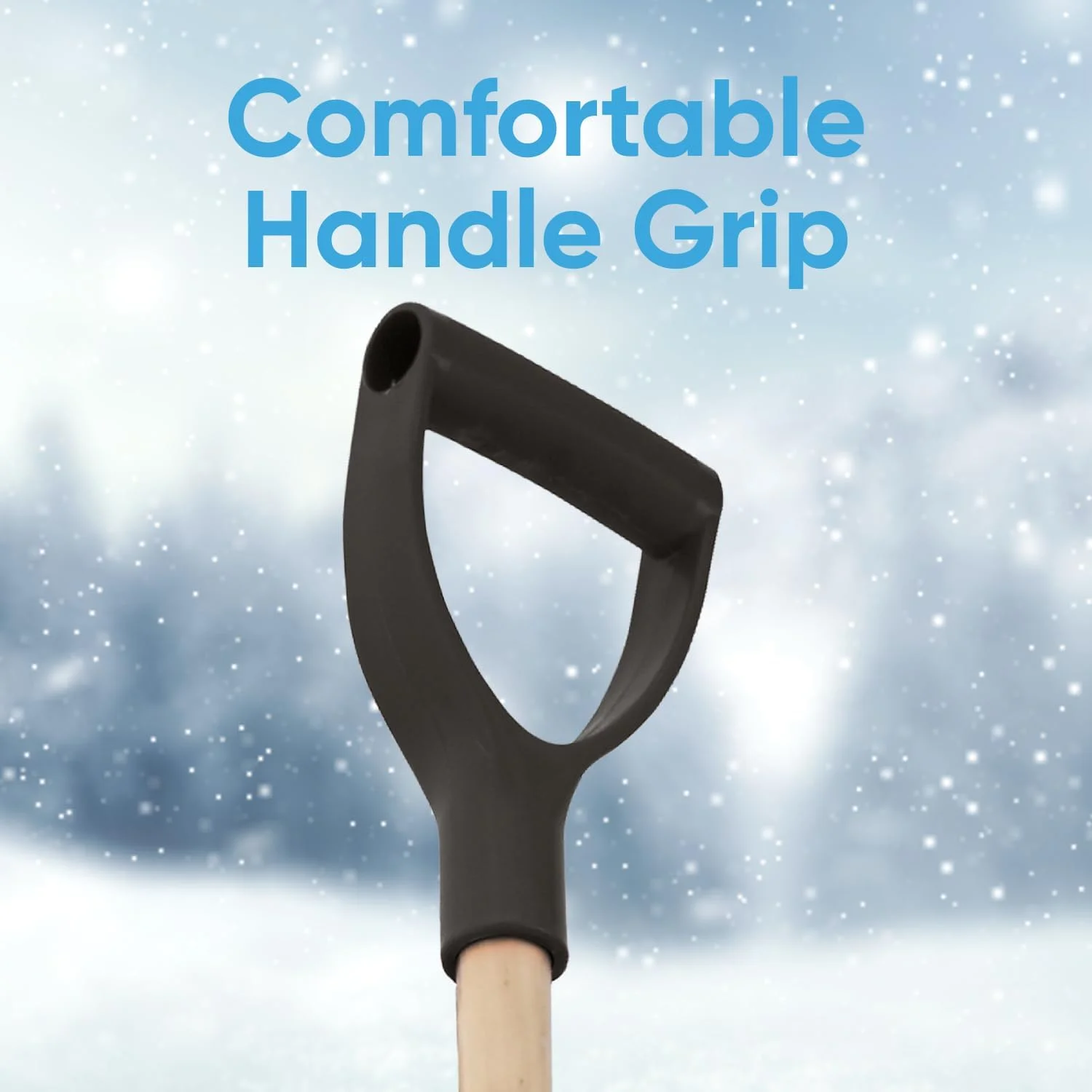 Plastic Snow Shovel For Driveway Snow Pusher Shovel For Snow Removel Heavy Duty Orange Shovel With Sturdy Wooden Handle -D-Shaped, 16