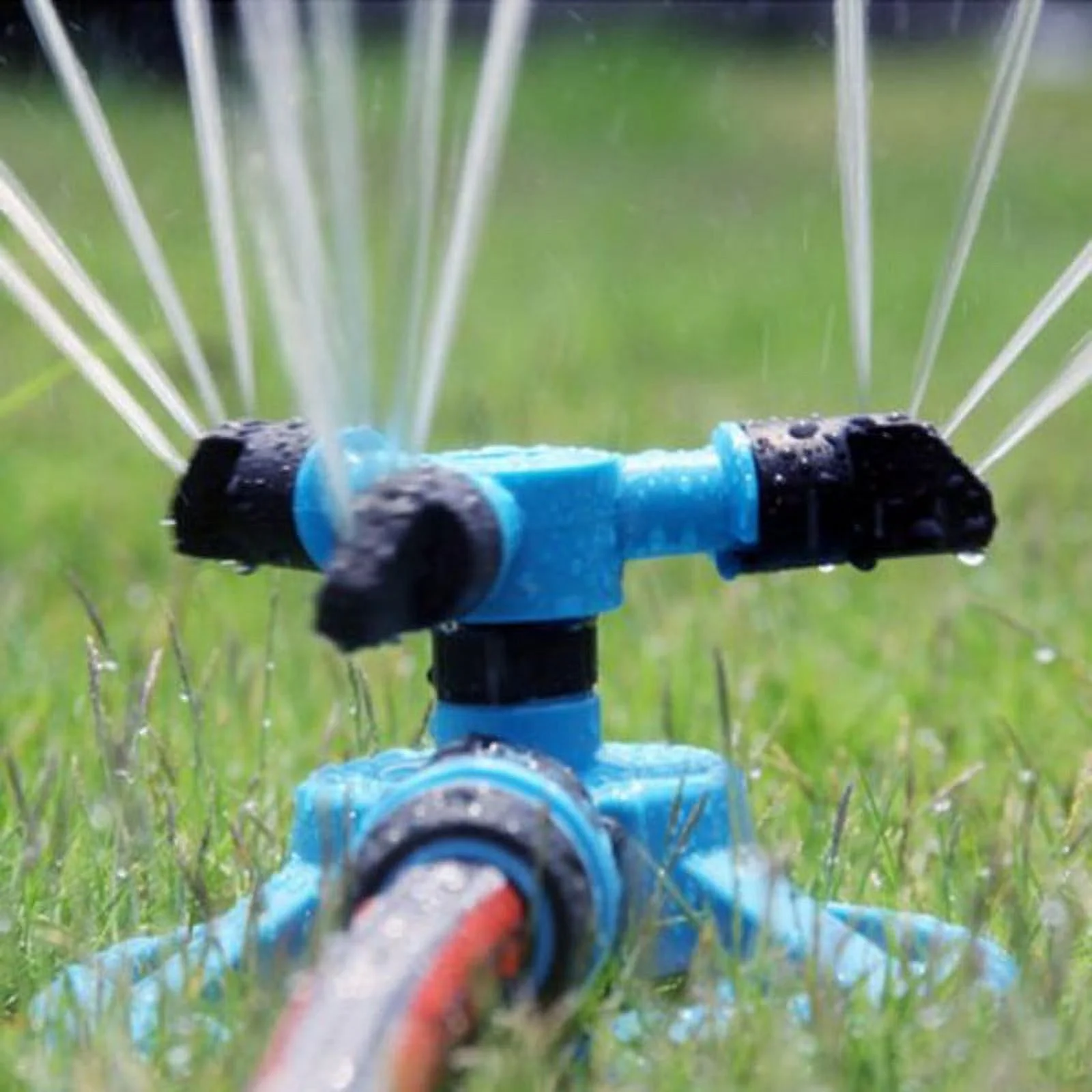 360° Lawn Circle Rotating Water Sprinkler 3 Nozzle Garden Pipe Hose Irrigation