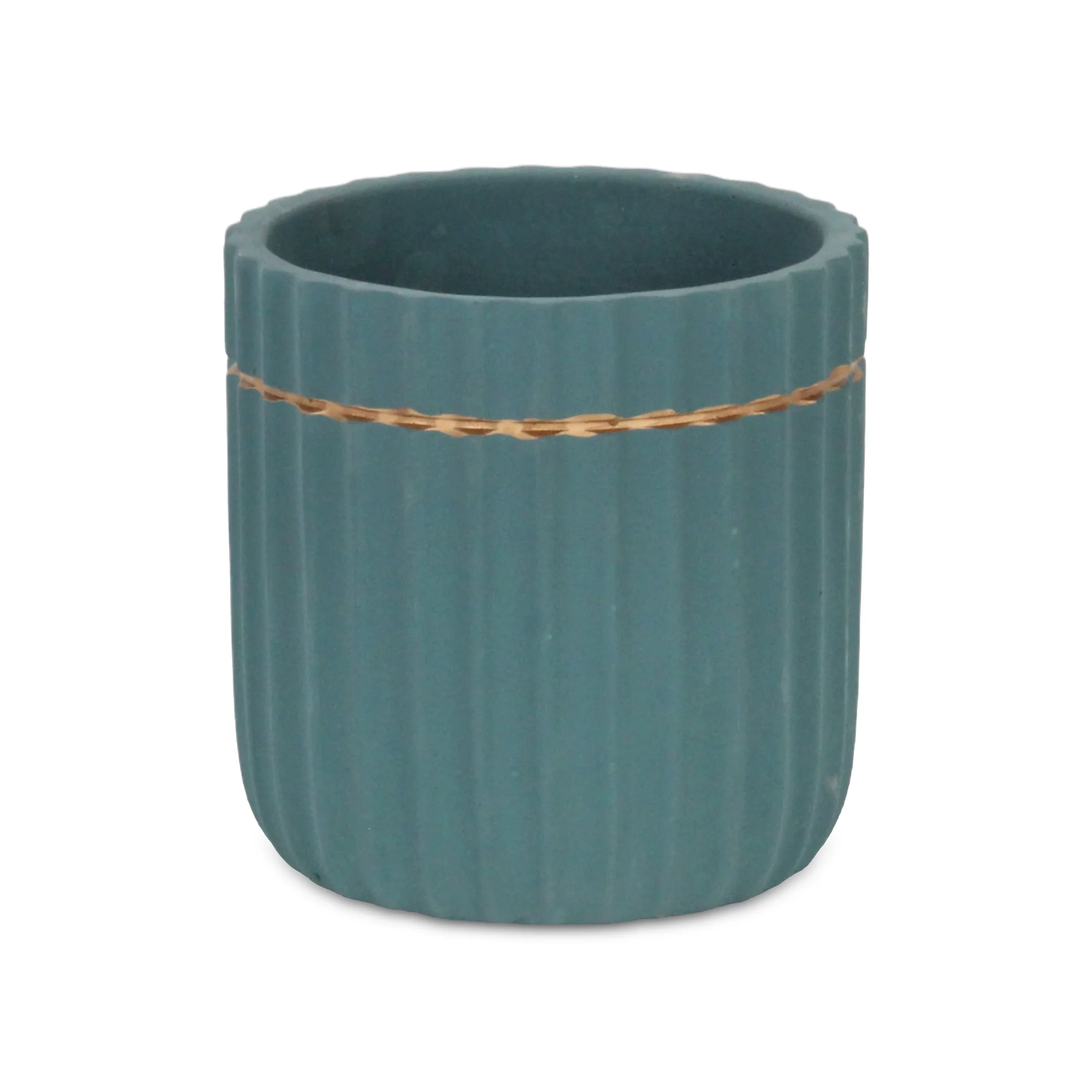 Aurine Round Gold Trimmed Ridged Ceramic Pot - Large - Blue