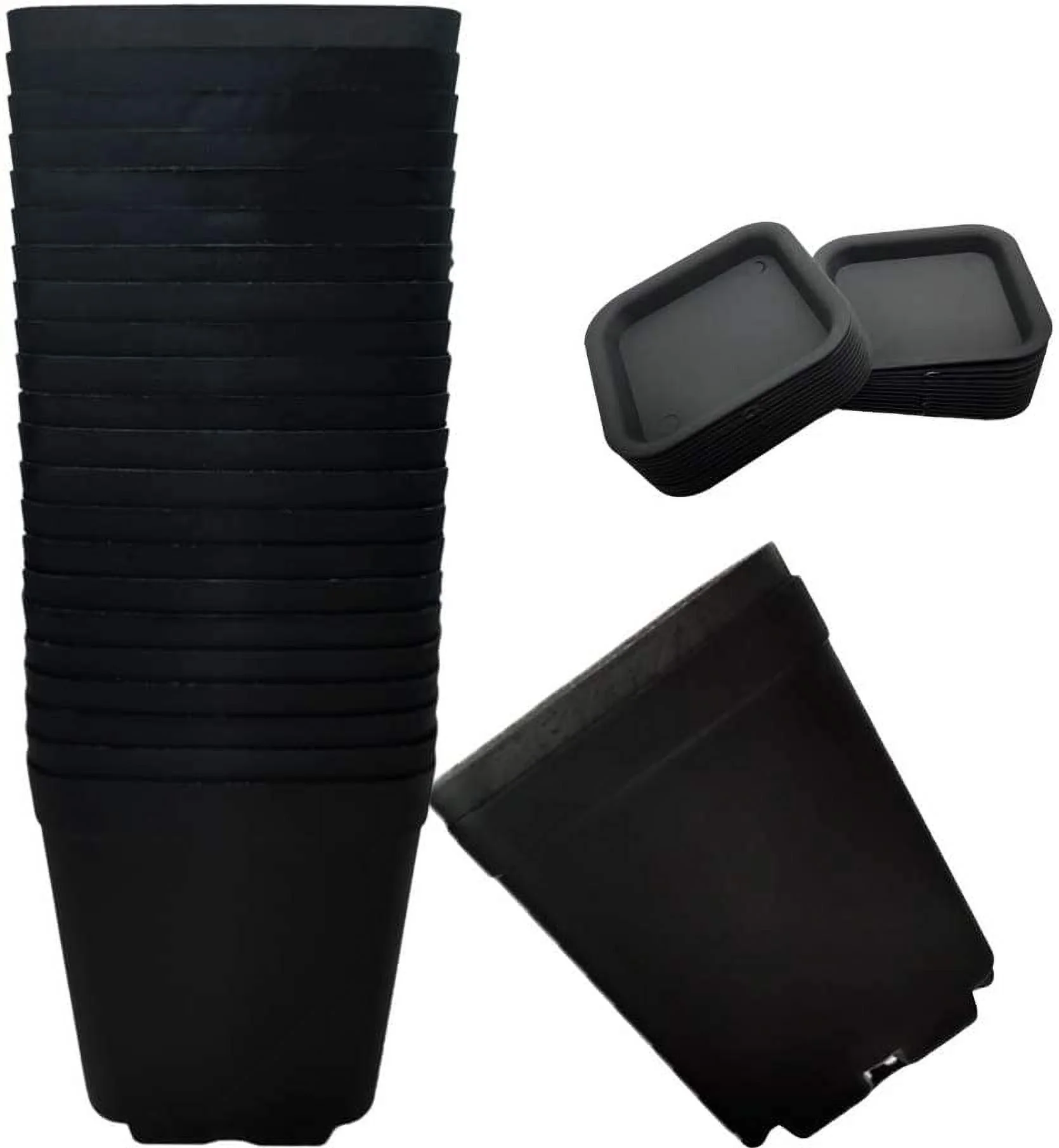 NAMZI 24 Pack Plastic Square Nursery Pots 3 Inch Plastic Plant Pots,Flower Pot with Tray Saucer for Indoor Outdoor Garden Office Decor，Black