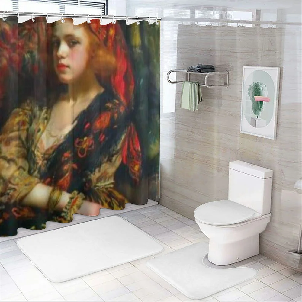 Awypu Bathroom Shower Curtain Set with Hooks Waterproof Odalisque Wall Art White
