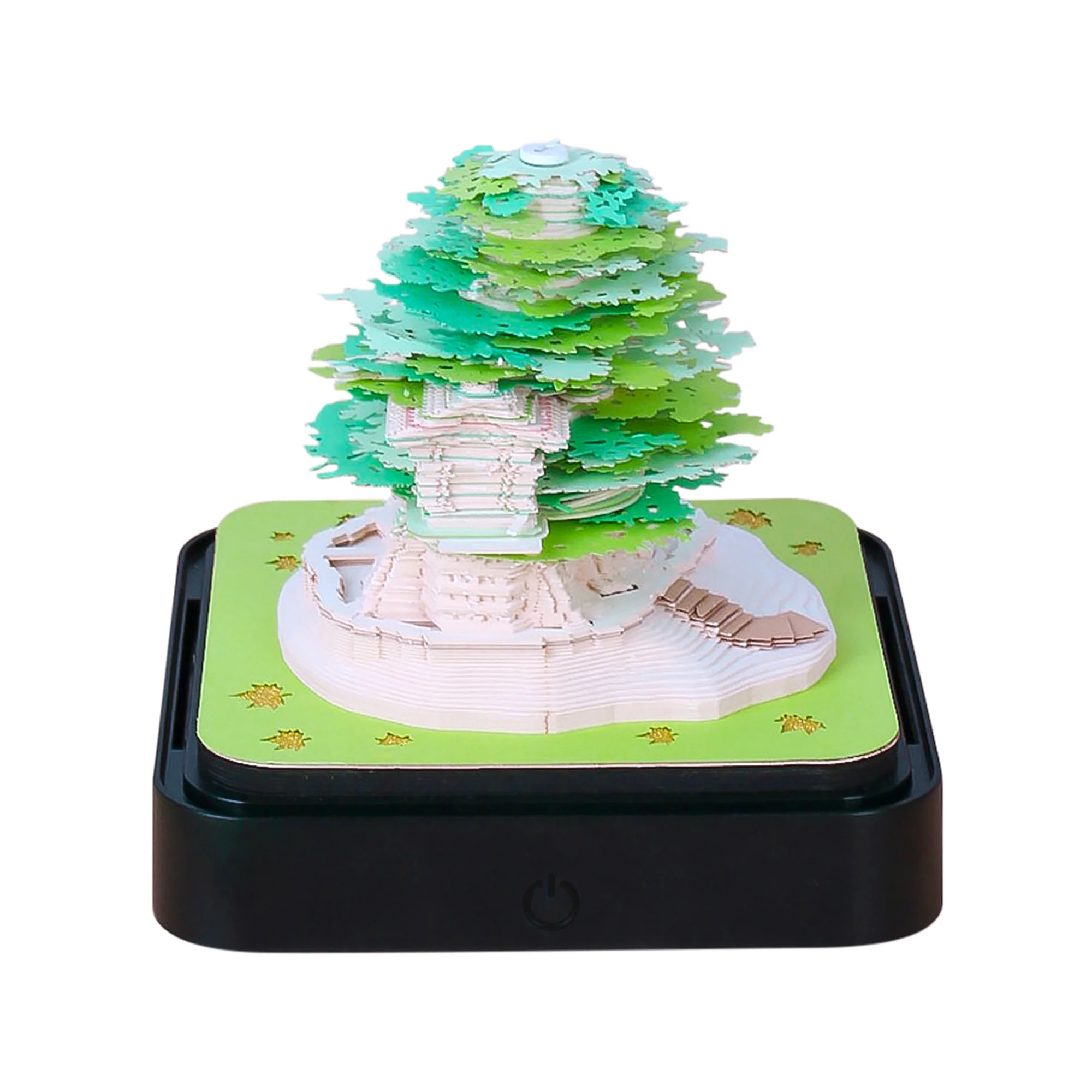 MACTANO 2024 Desk Calendar Sakura Tree Calendar Memo Pad 3D Art Paper Carving Home Decoration Green