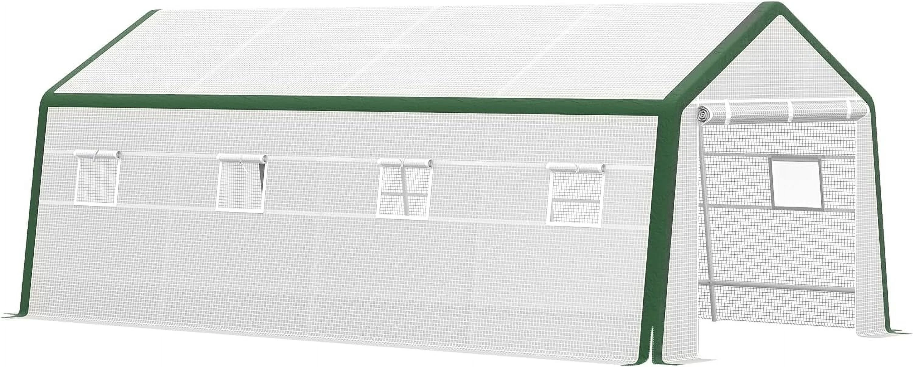 X 10' X 8' Heavy-Duty Greenhouse, Walk-In Hot House With Windows And Roll Up Door, PE Cover, Steel Frame, White