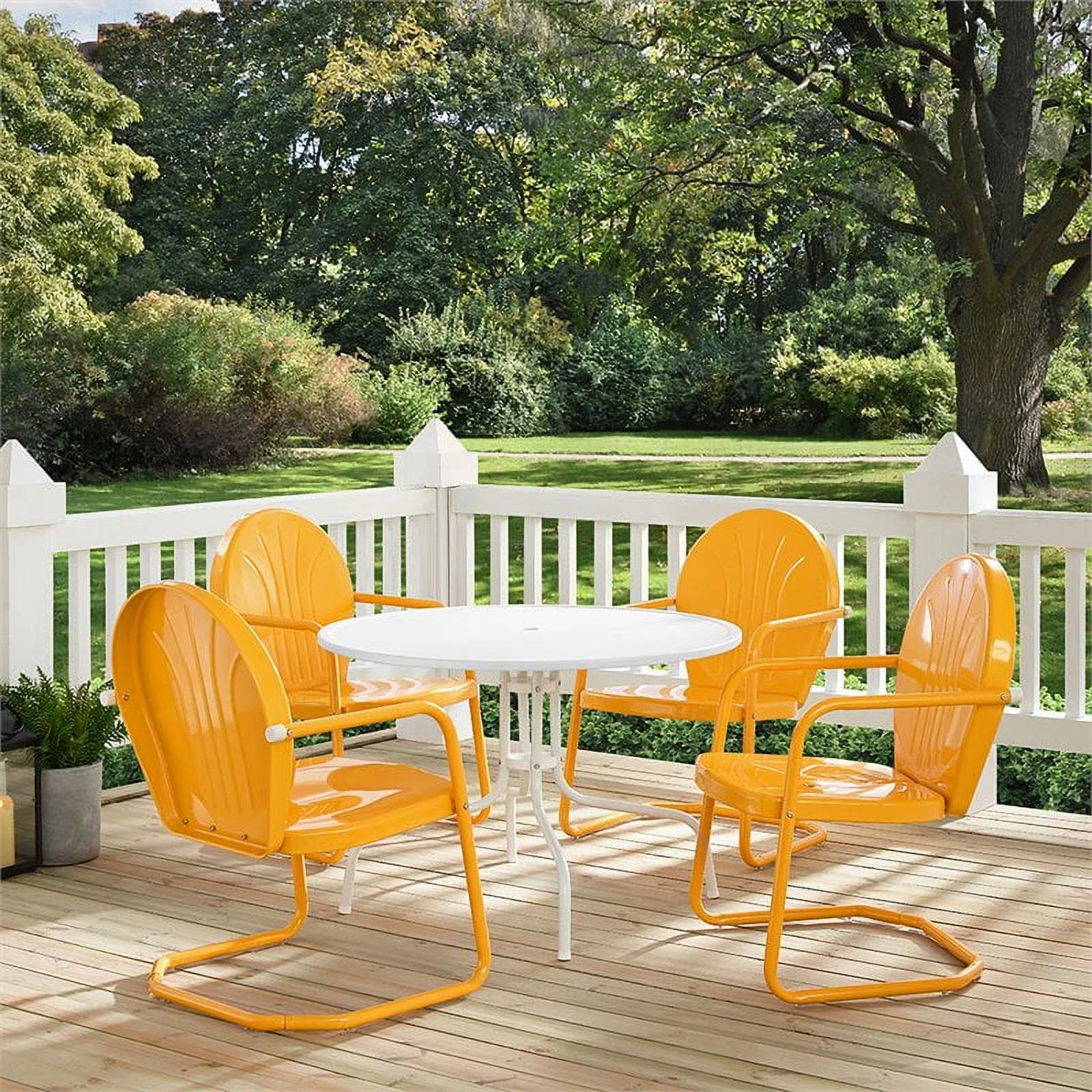 Afuera Living 5-Piece Modern Metal Patio Dining Set in Tangerine Gloss/White