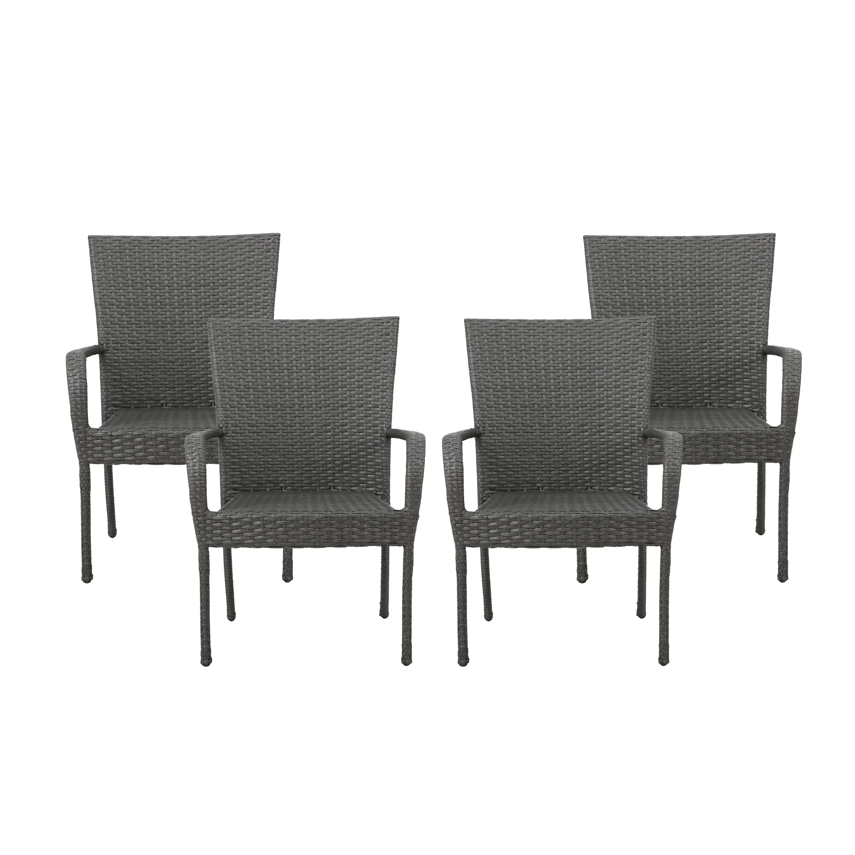 GDF Studio Ferndale Outdoor Wicker Dining Chair,Set of 4, Gray